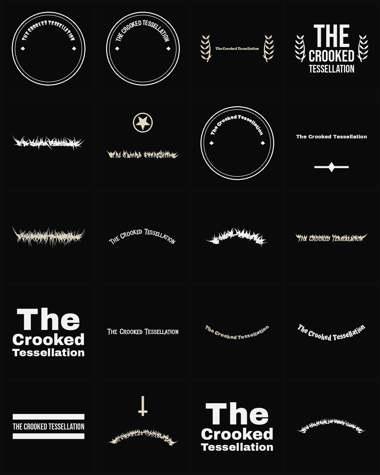Twenty The Crooked Tessellation band logo ideas — different faces, treatments and spike settings