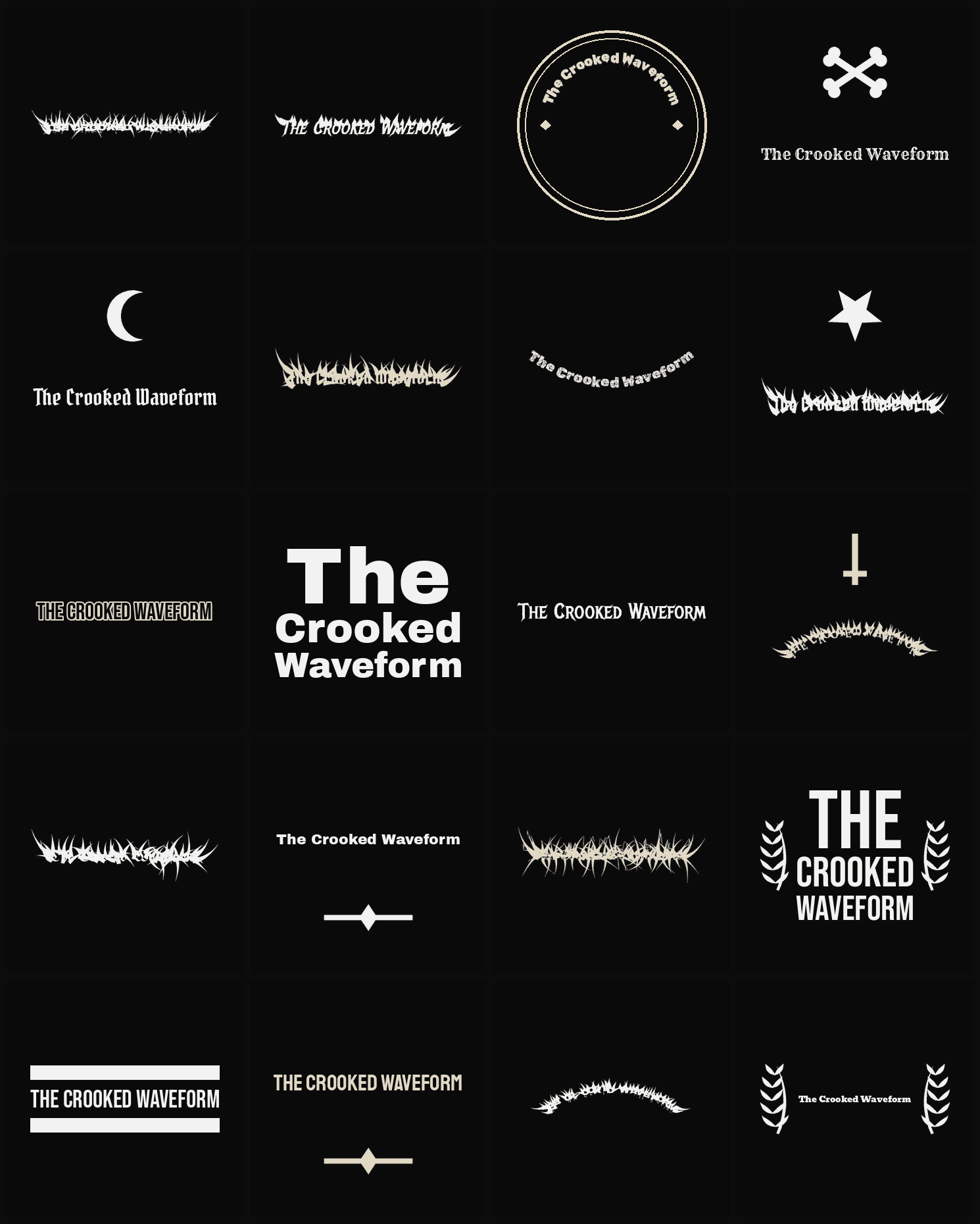 Twenty The Crooked Waveform band logo ideas — different faces, treatments and spike settings