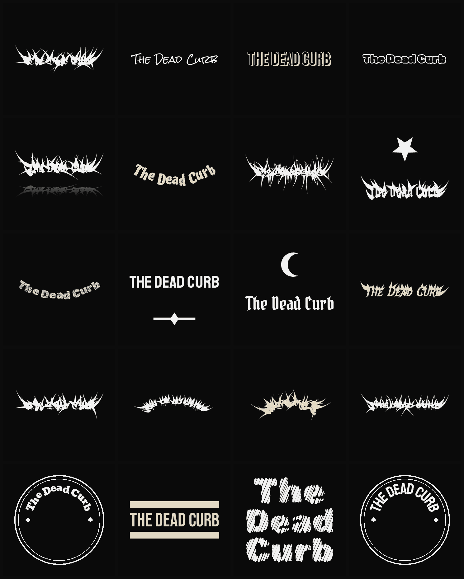 Twenty The Dead Curb band logo ideas — different faces, treatments and spike settings