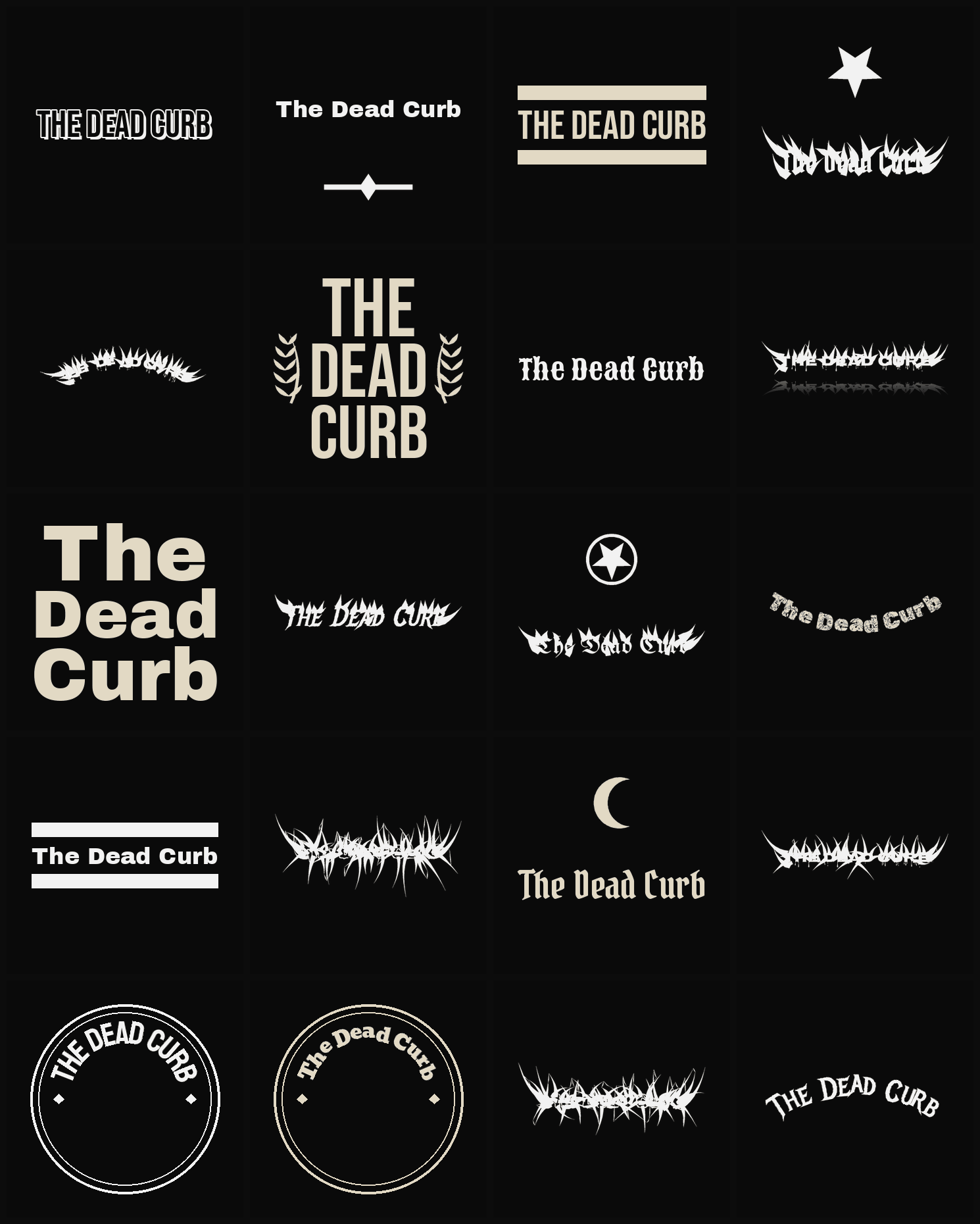 Twenty The Dead Curb band logo ideas — different faces, treatments and spike settings