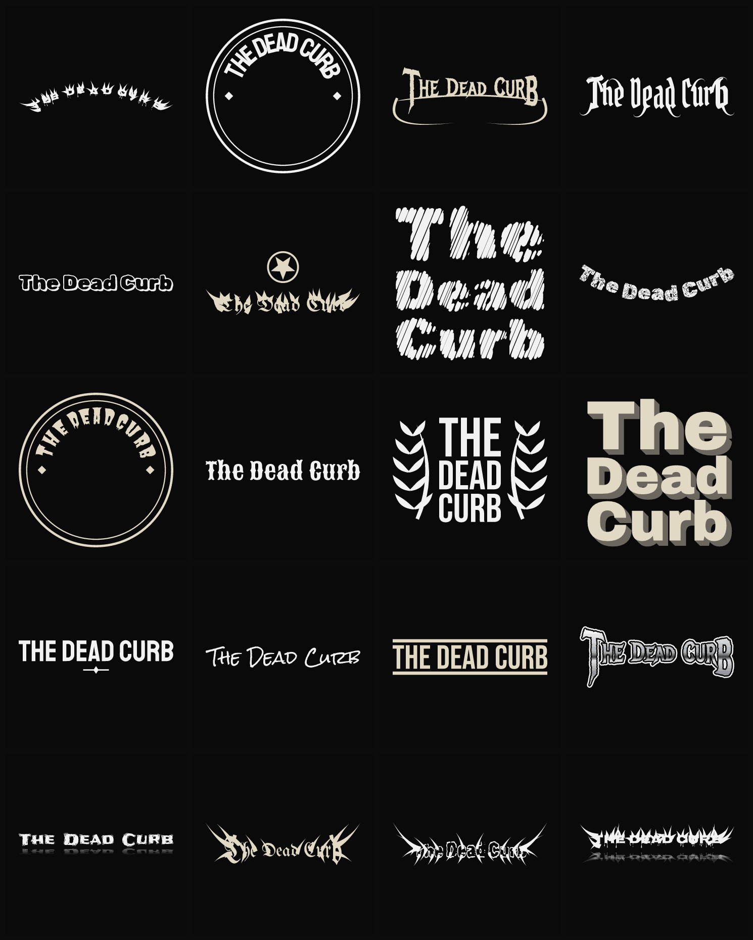 Twenty The Dead Curb band logo ideas — different faces, treatments and spike settings