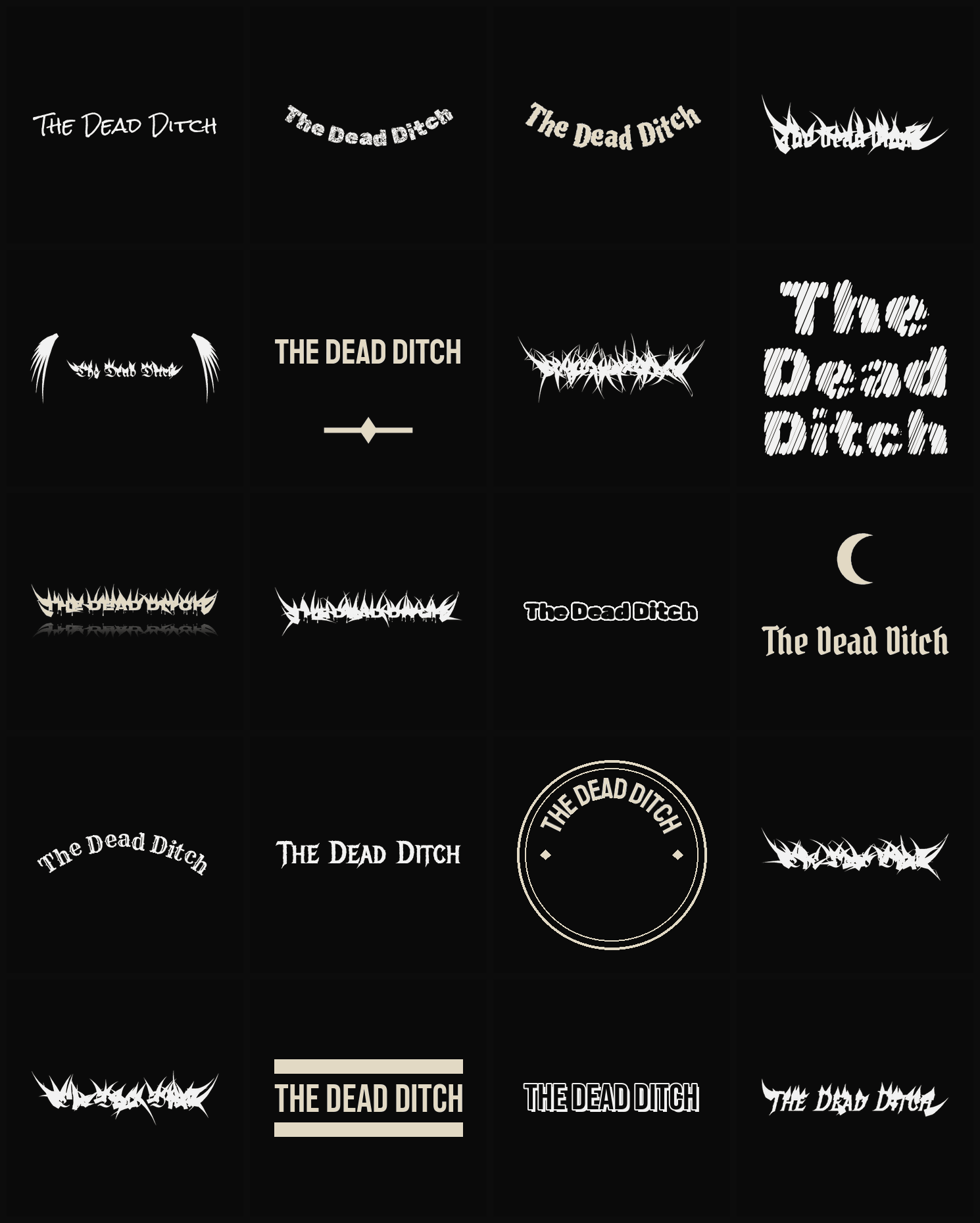 Twenty The Dead Ditch band logo ideas — different faces, treatments and spike settings