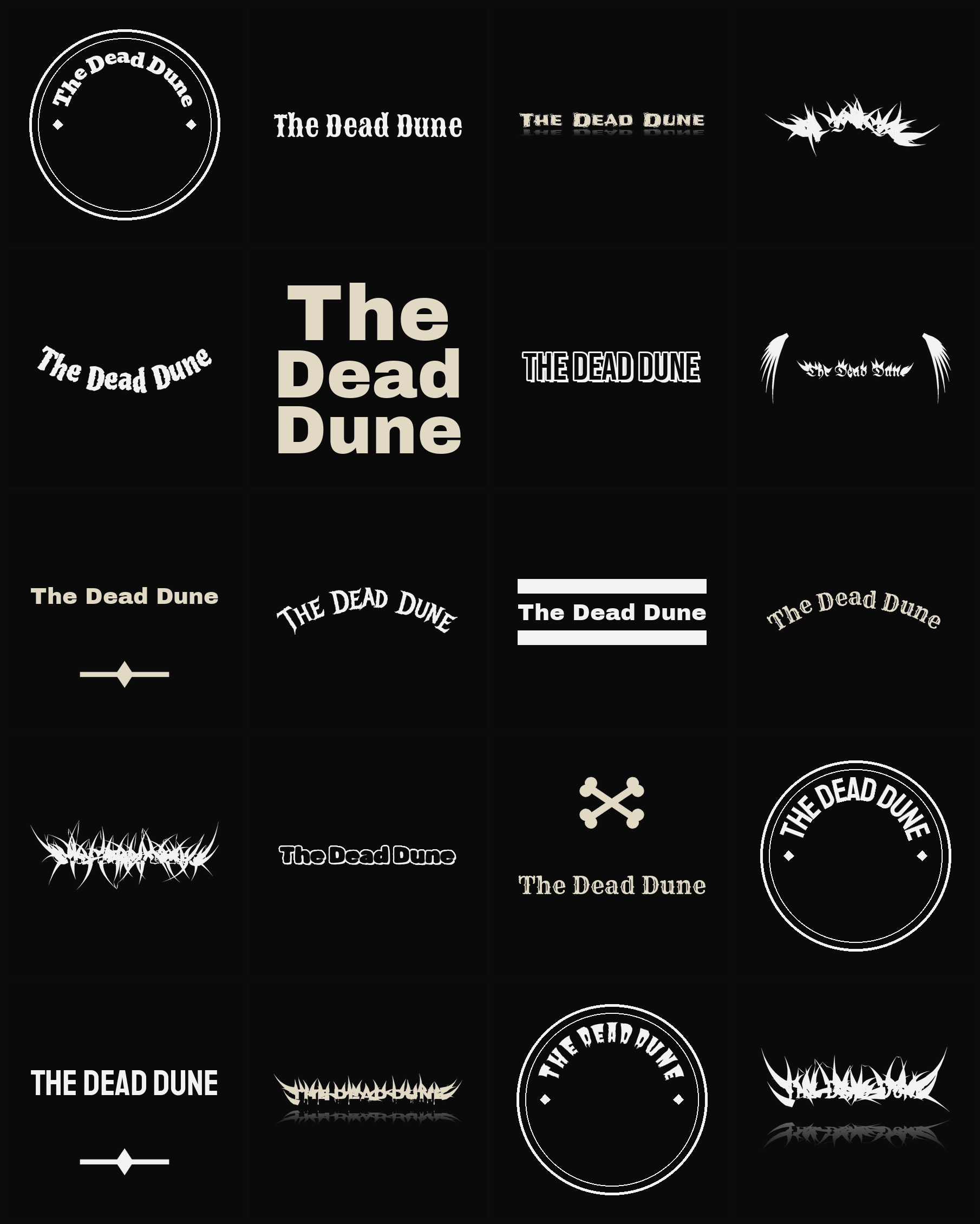 Twenty The Dead Dune band logo ideas — different faces, treatments and spike settings