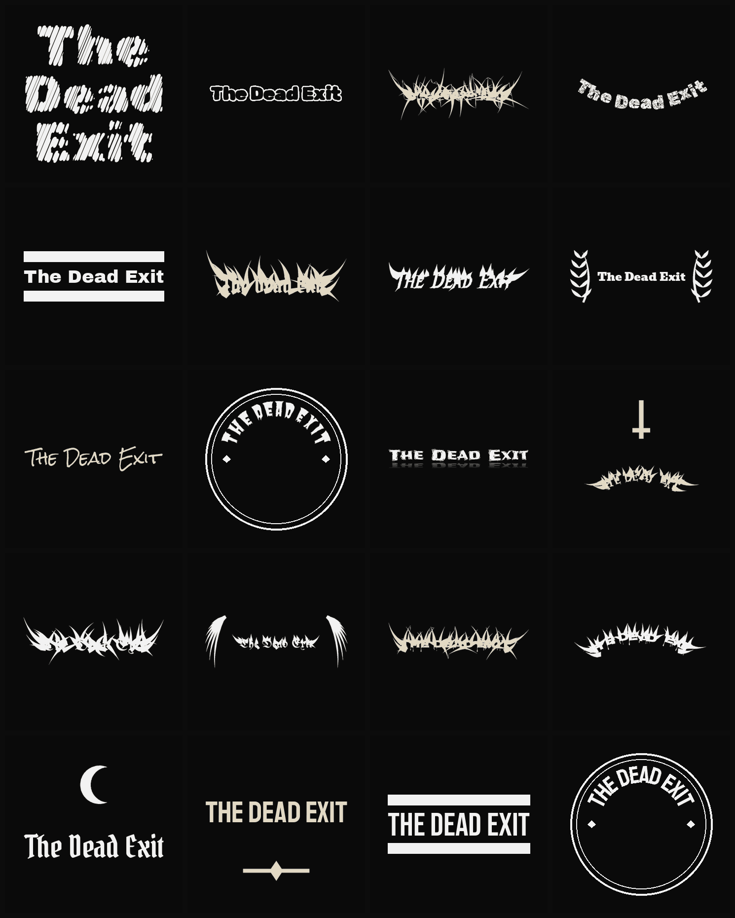 Twenty The Dead Exit band logo ideas — different faces, treatments and spike settings