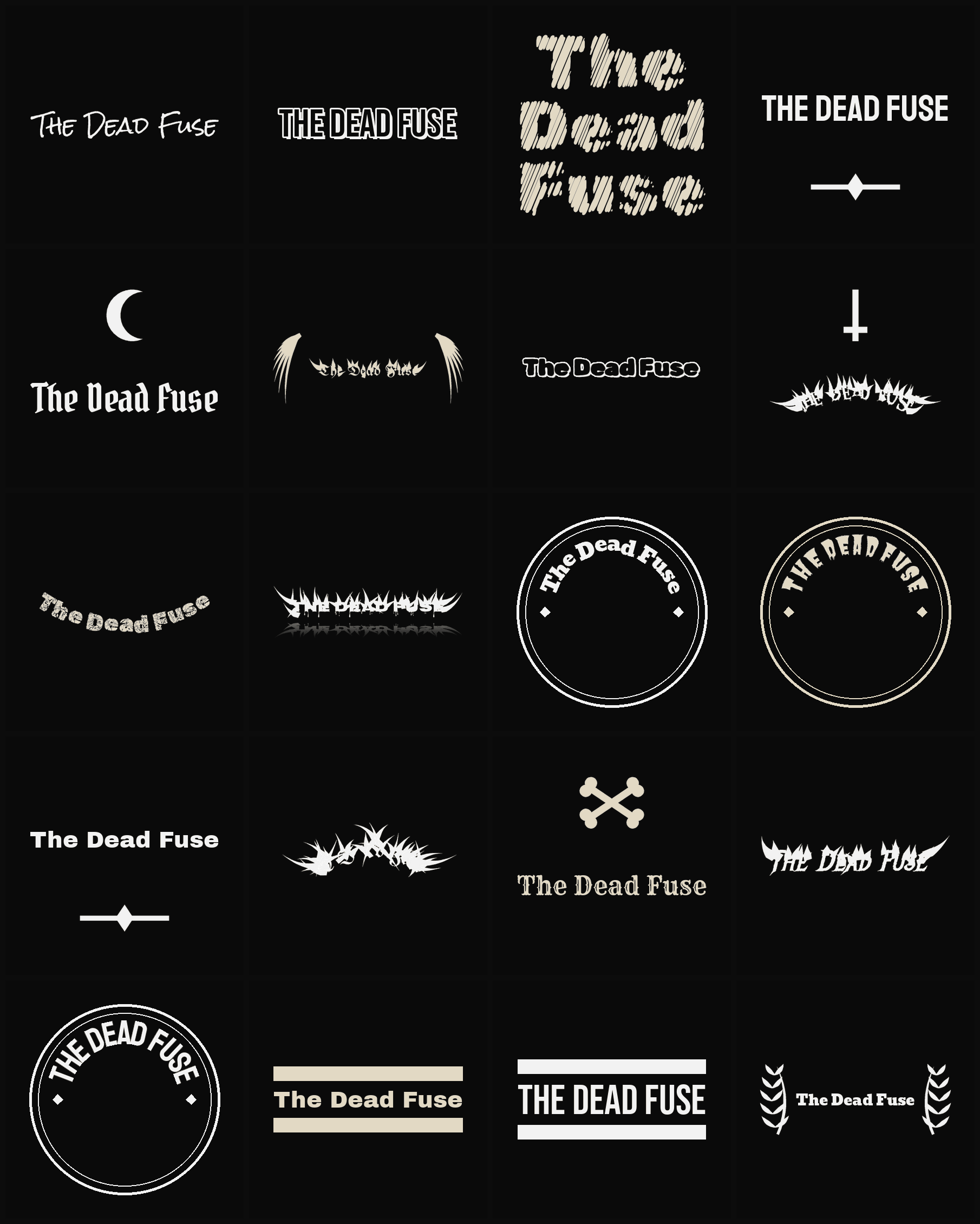 Twenty The Dead Fuse band logo ideas — different faces, treatments and spike settings