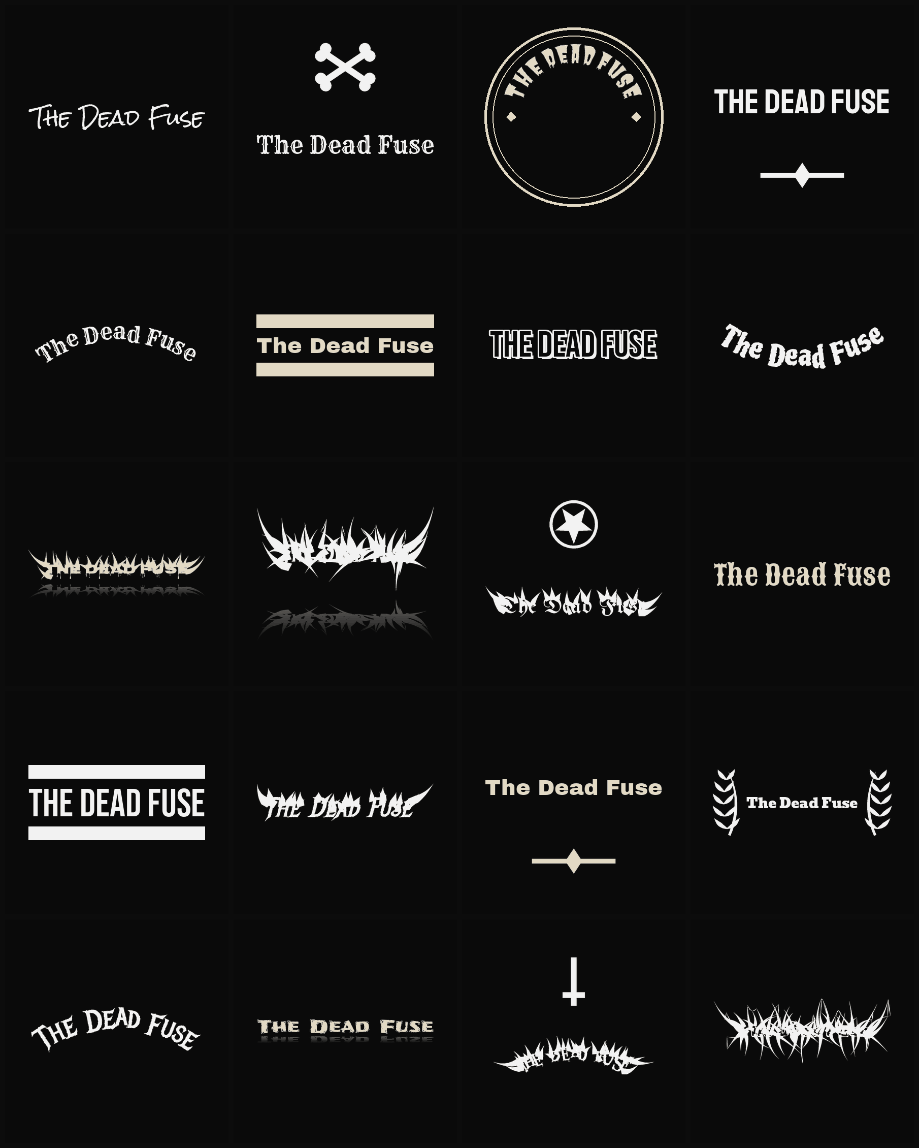 Twenty The Dead Fuse band logo ideas — different faces, treatments and spike settings