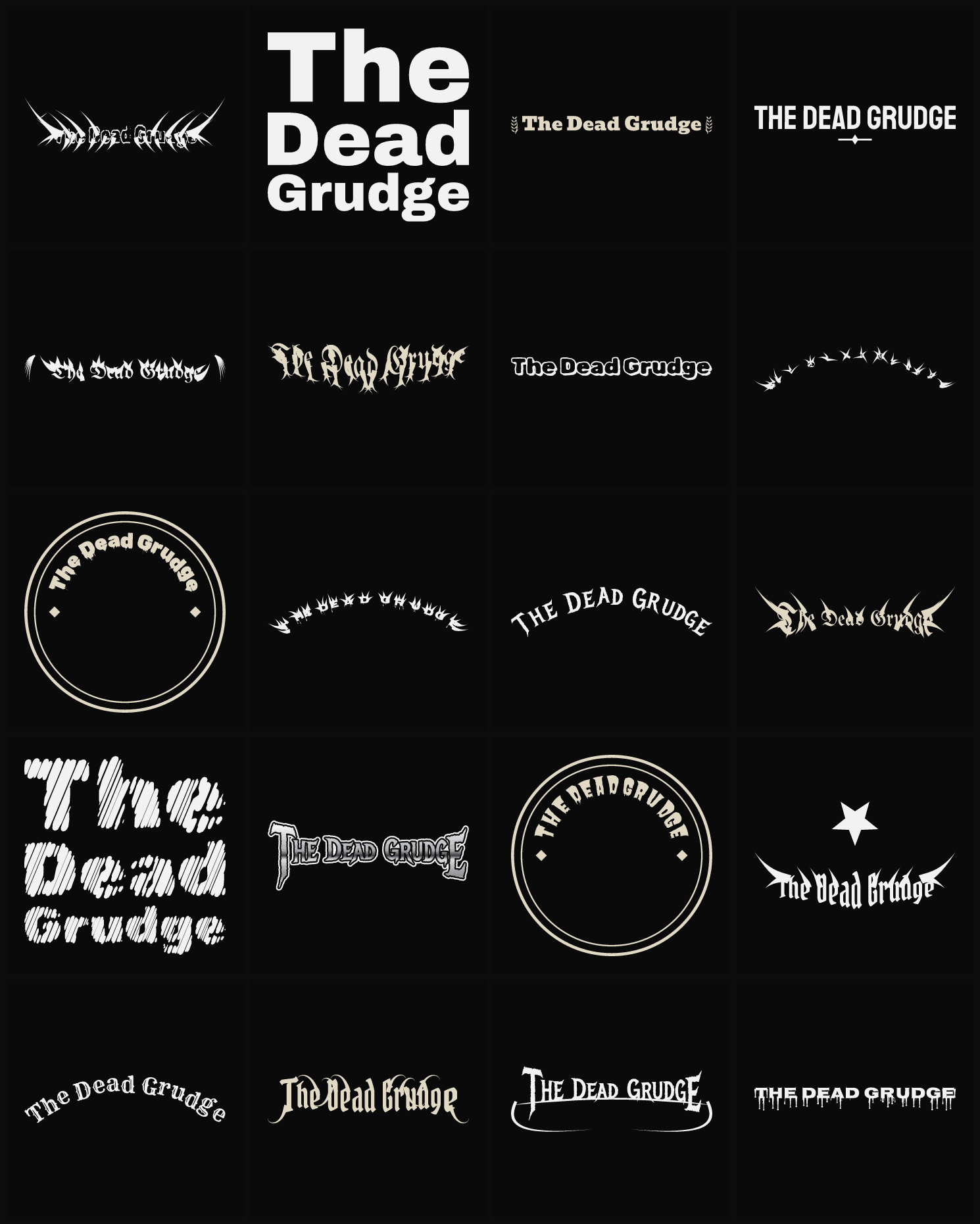 Twenty The Dead Grudge band logo ideas — different faces, treatments and spike settings