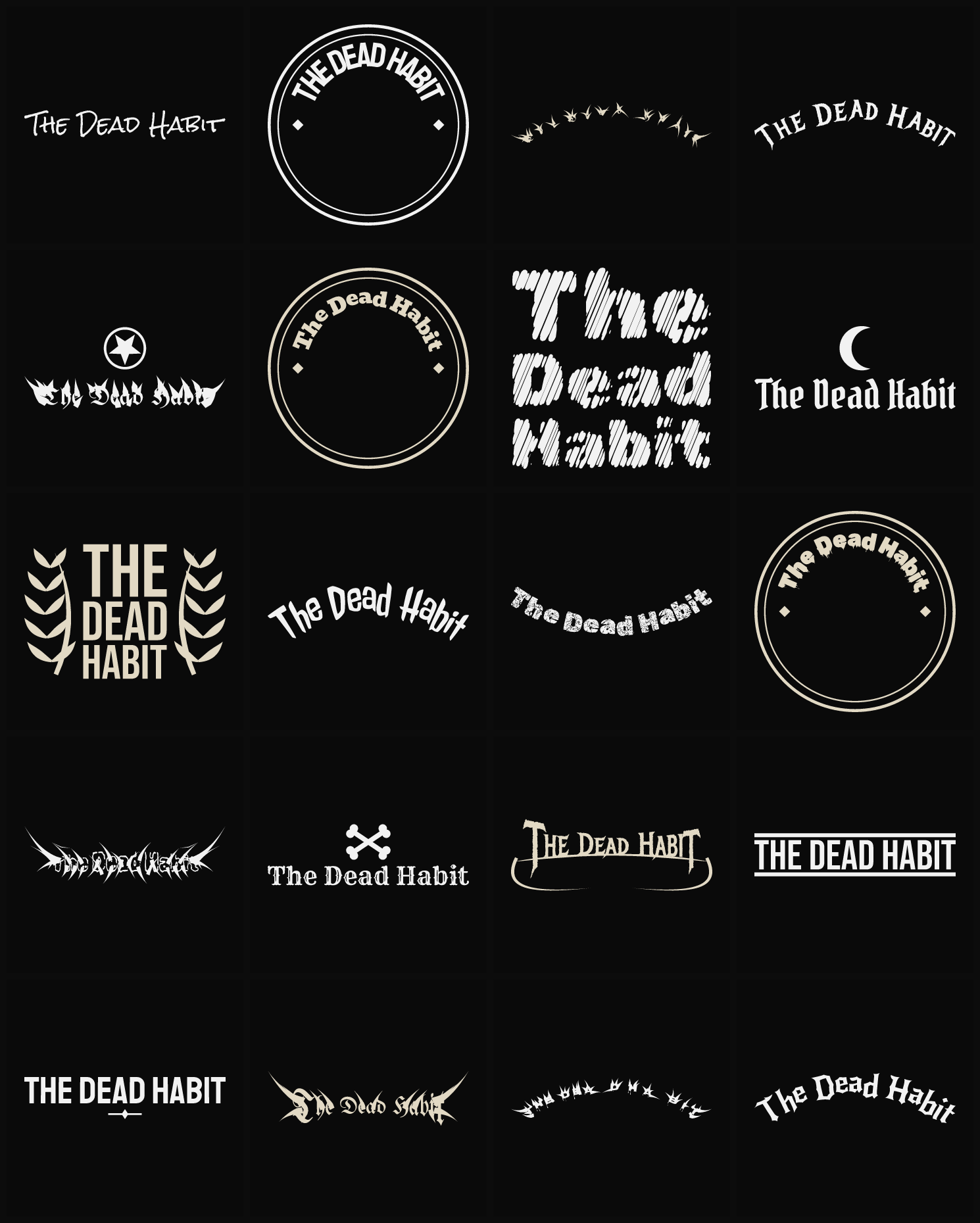 Twenty The Dead Habit band logo ideas — different faces, treatments and spike settings
