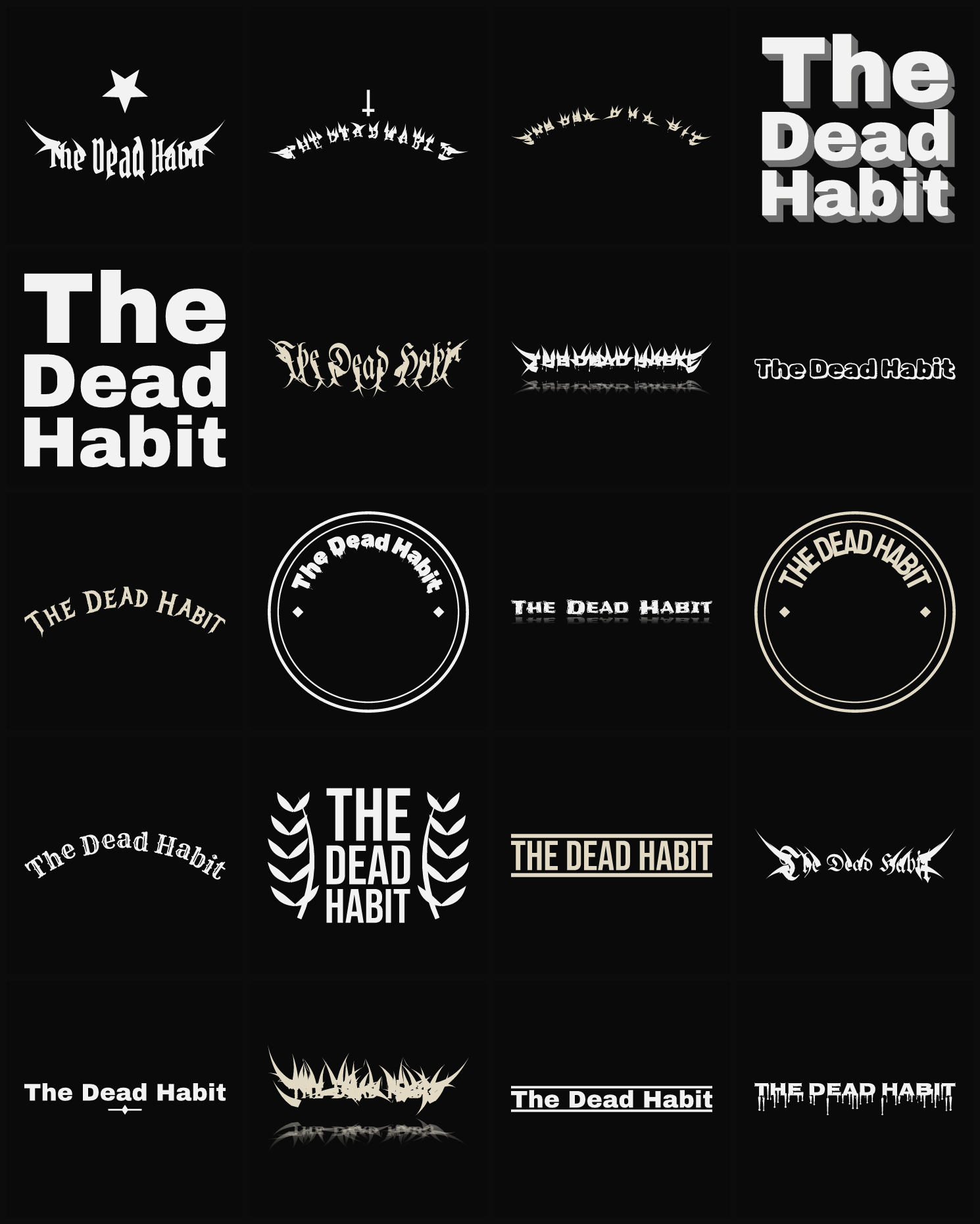 Twenty The Dead Habit band logo ideas — different faces, treatments and spike settings