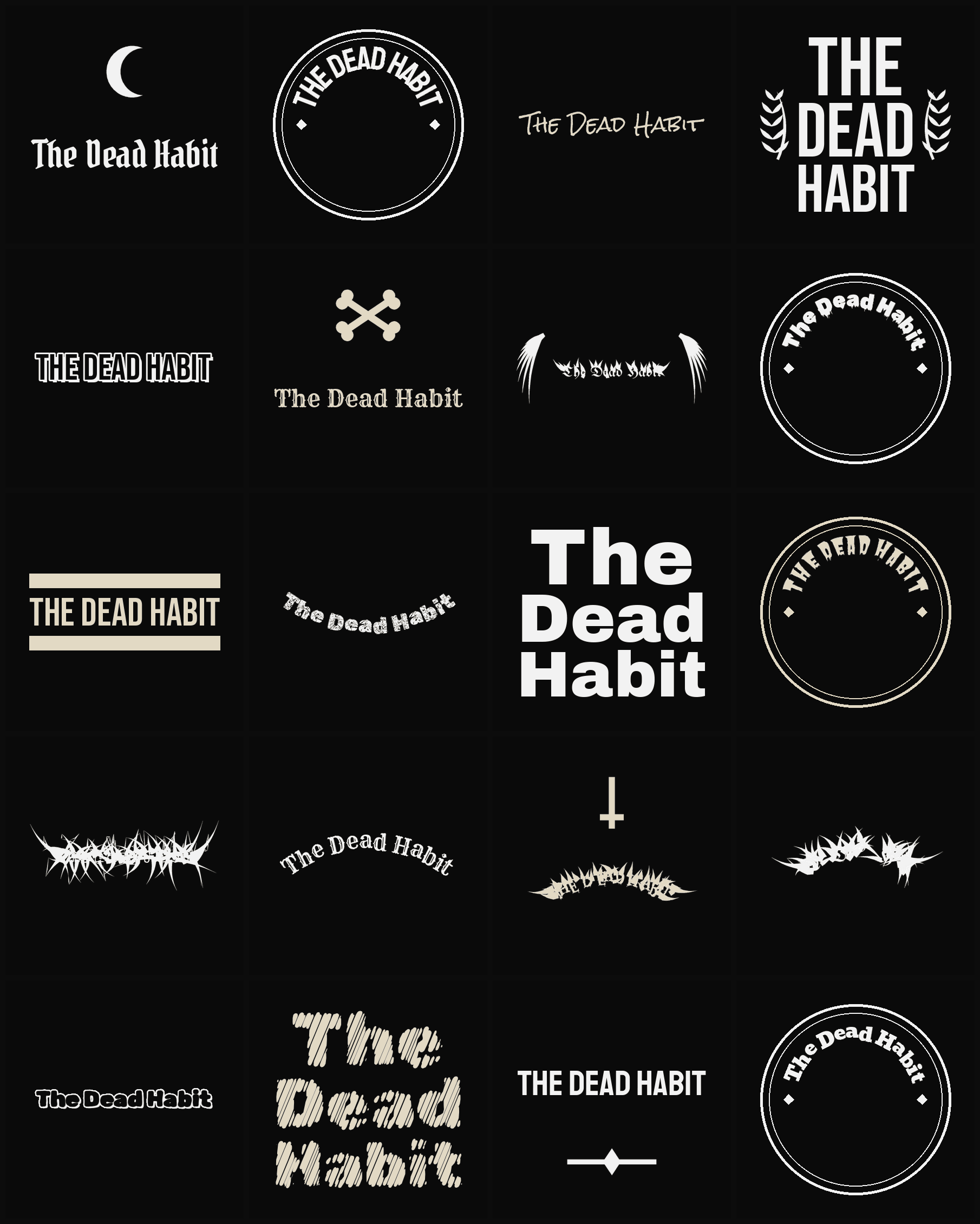 Twenty The Dead Habit band logo ideas — different faces, treatments and spike settings