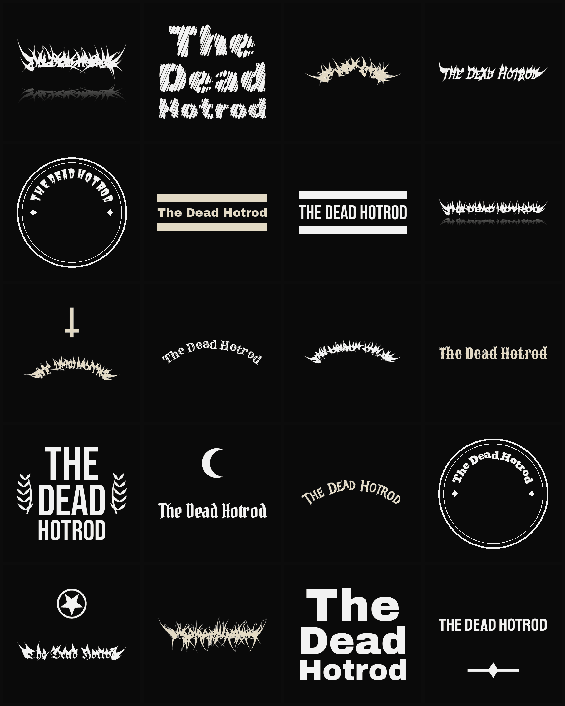 Twenty The Dead Hotrod band logo ideas — different faces, treatments and spike settings