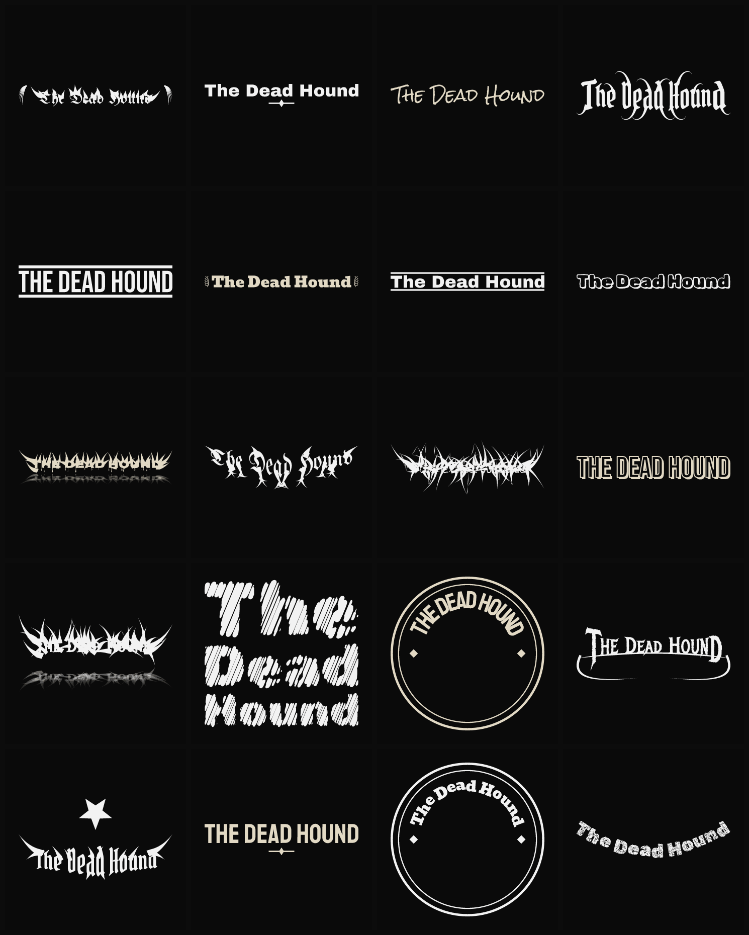 Twenty The Dead Hound band logo ideas — different faces, treatments and spike settings
