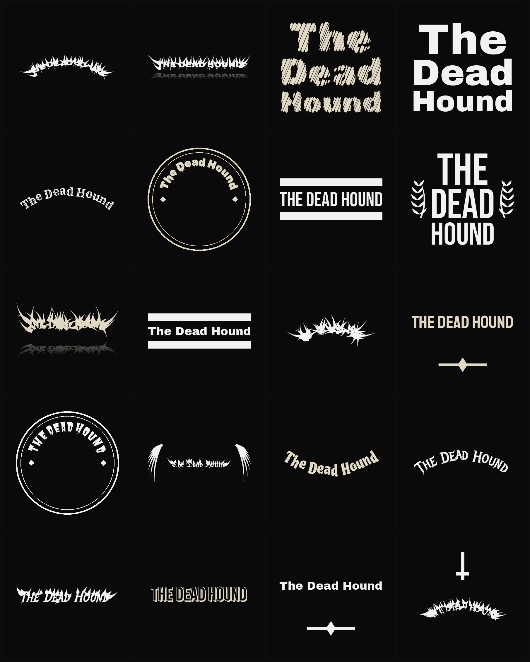 Twenty The Dead Hound band logo ideas — different faces, treatments and spike settings