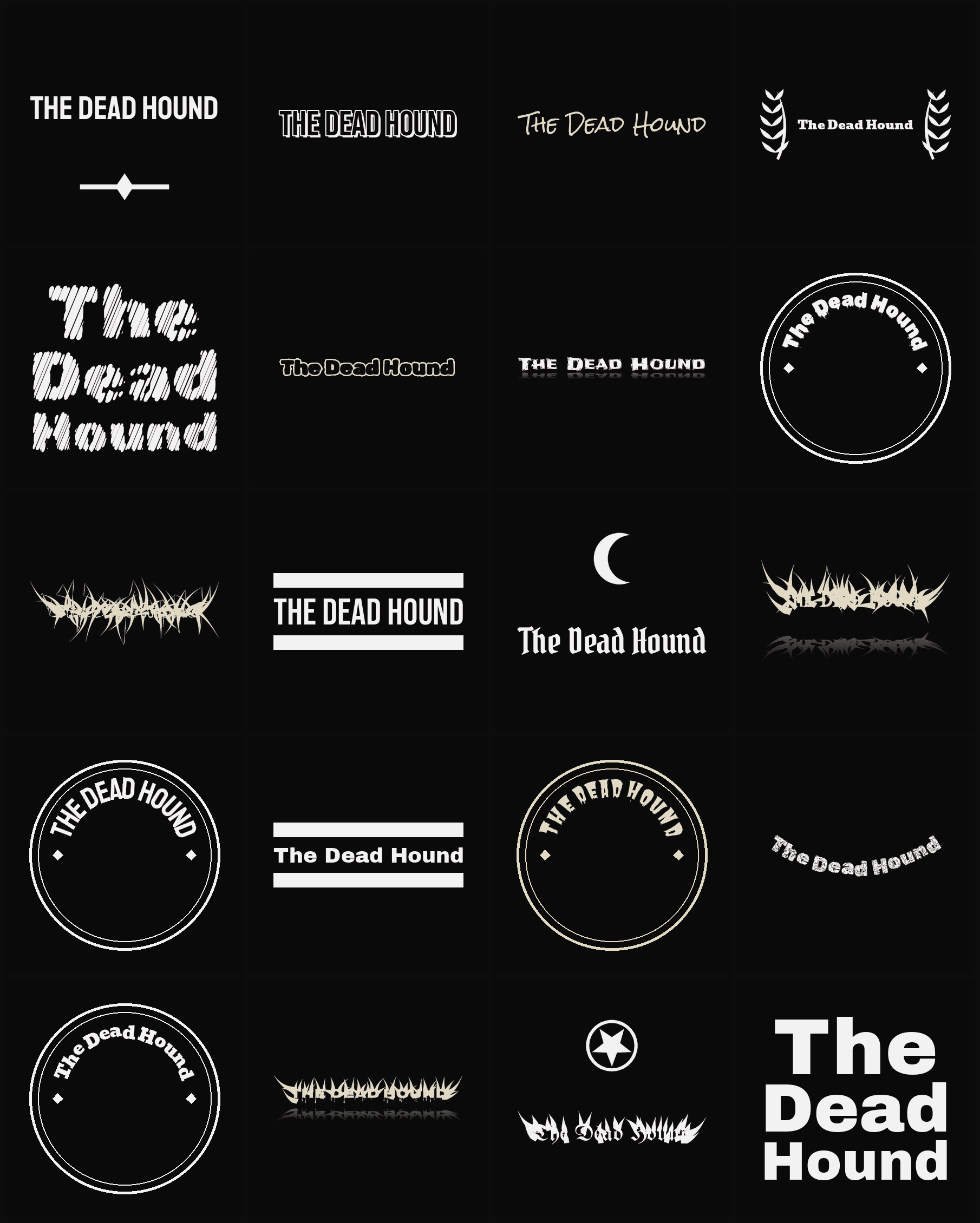 Twenty The Dead Hound band logo ideas — different faces, treatments and spike settings