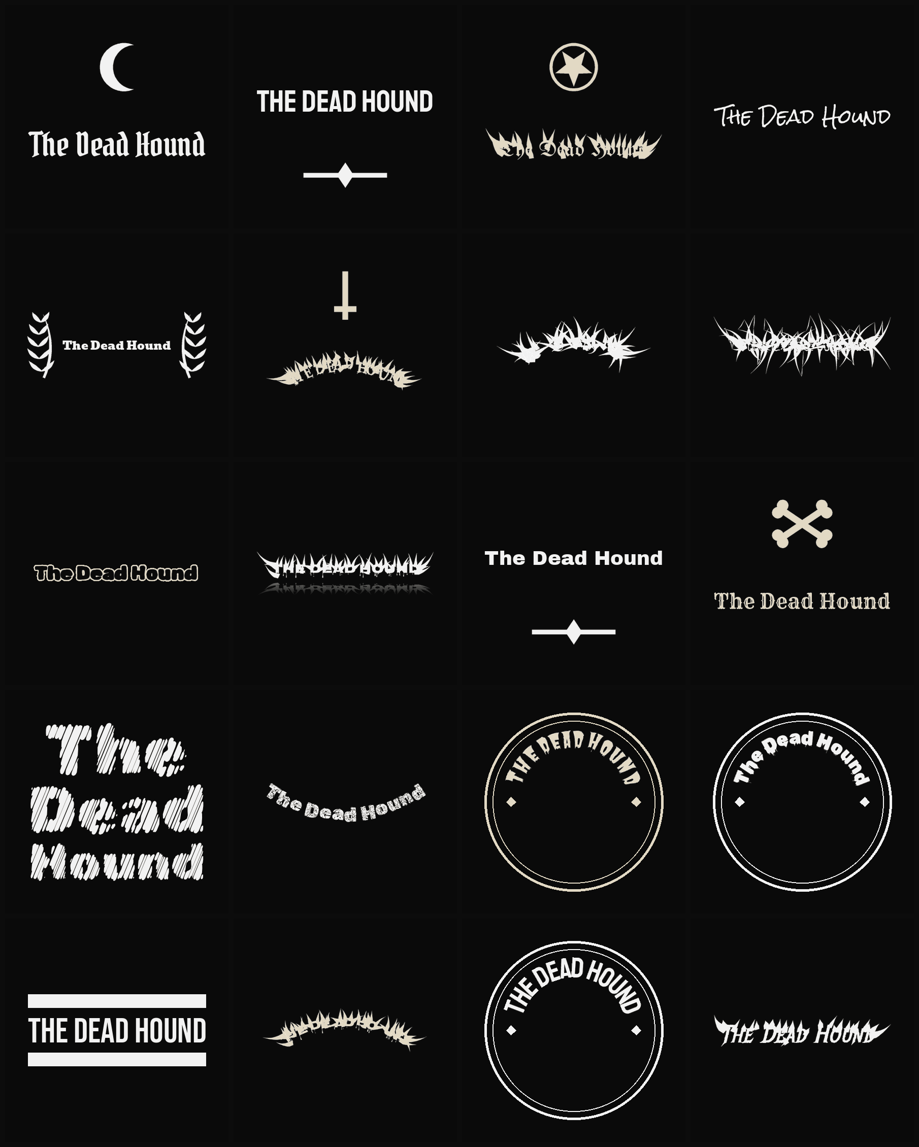 Twenty The Dead Hound band logo ideas — different faces, treatments and spike settings