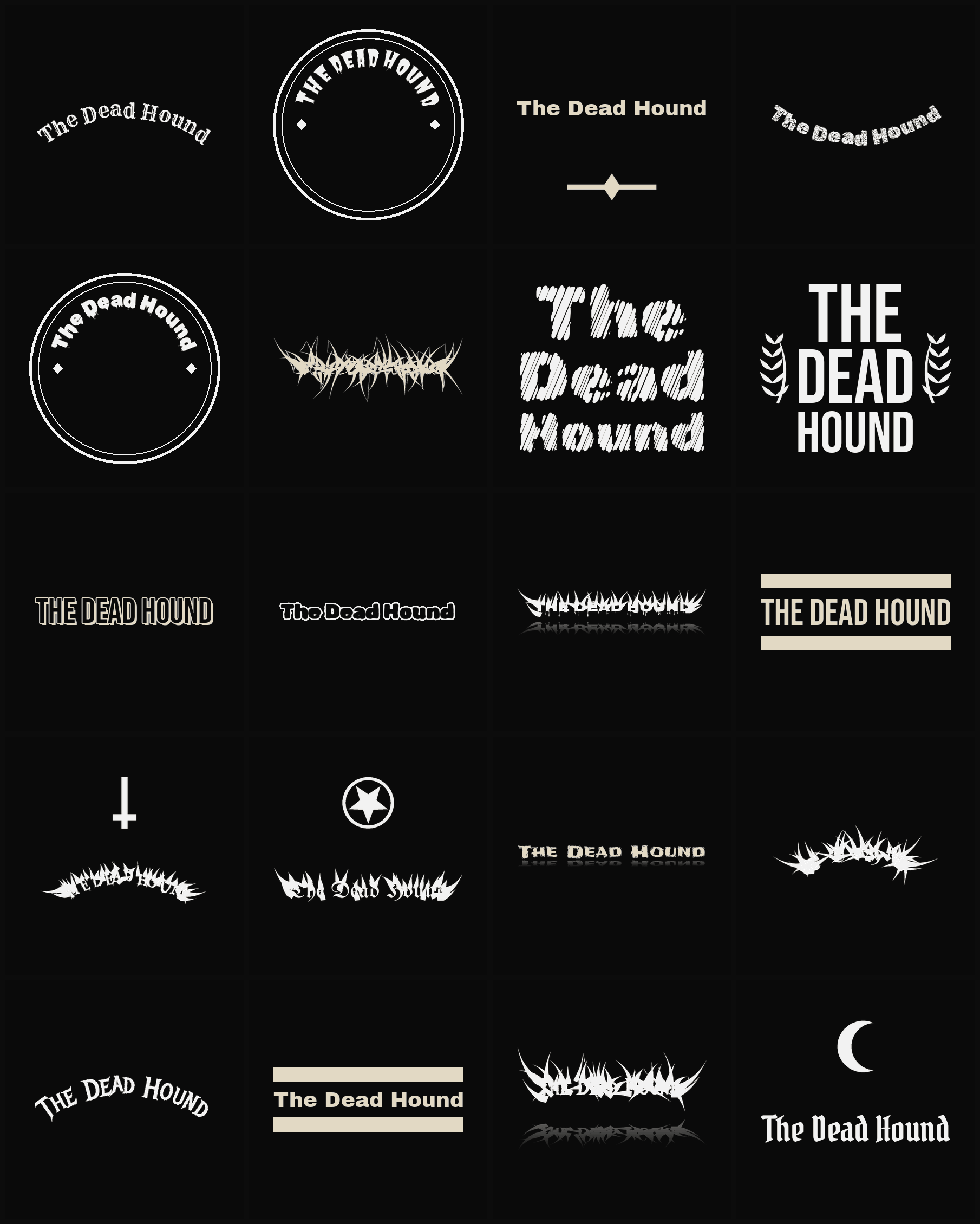 Twenty The Dead Hound band logo ideas — different faces, treatments and spike settings