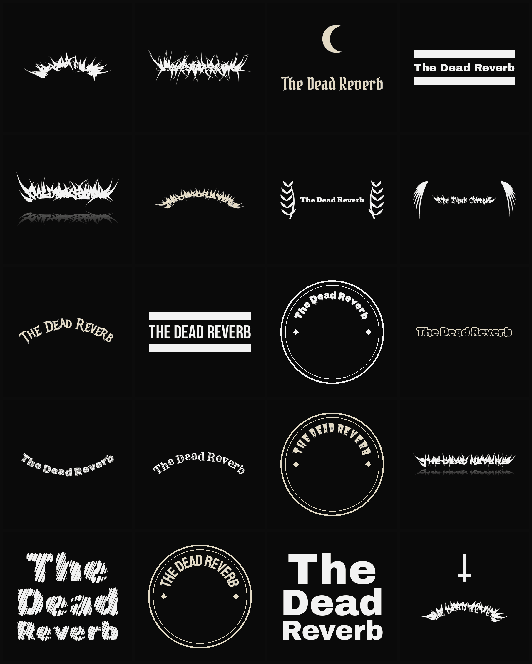 Twenty The Dead Reverb band logo ideas — different faces, treatments and spike settings