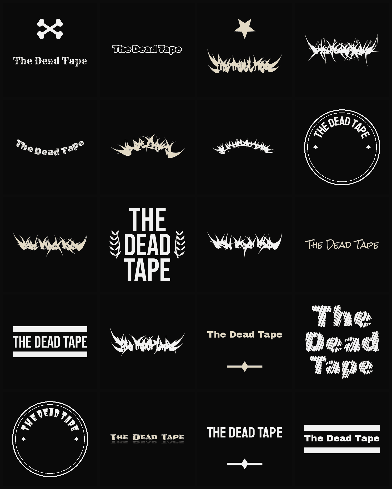 Twenty The Dead Tape band logo ideas — different faces, treatments and spike settings
