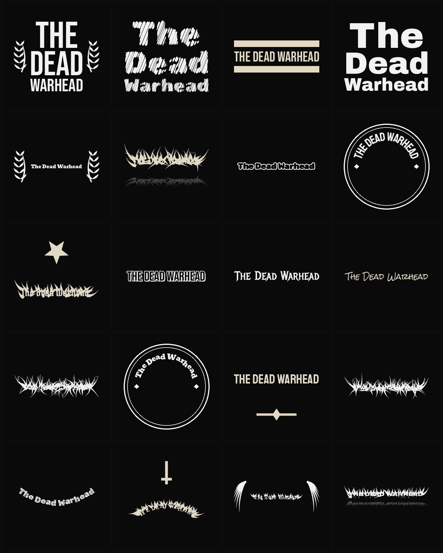 Twenty The Dead Warhead band logo ideas — different faces, treatments and spike settings