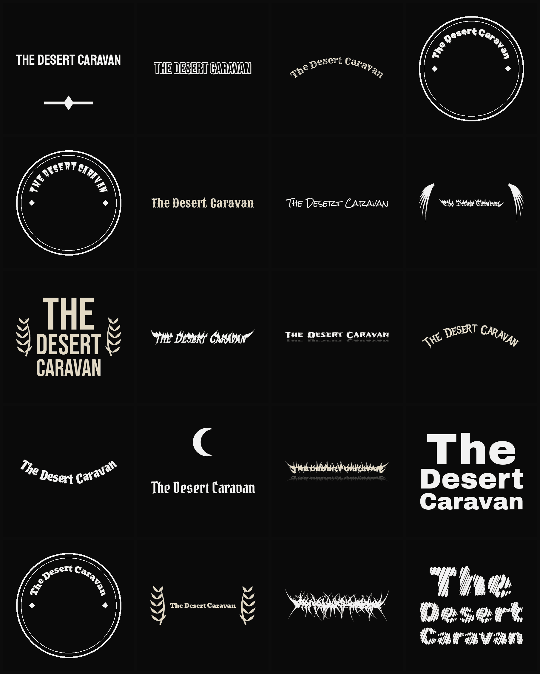 Twenty The Desert Caravan band logo ideas — different faces, treatments and spike settings