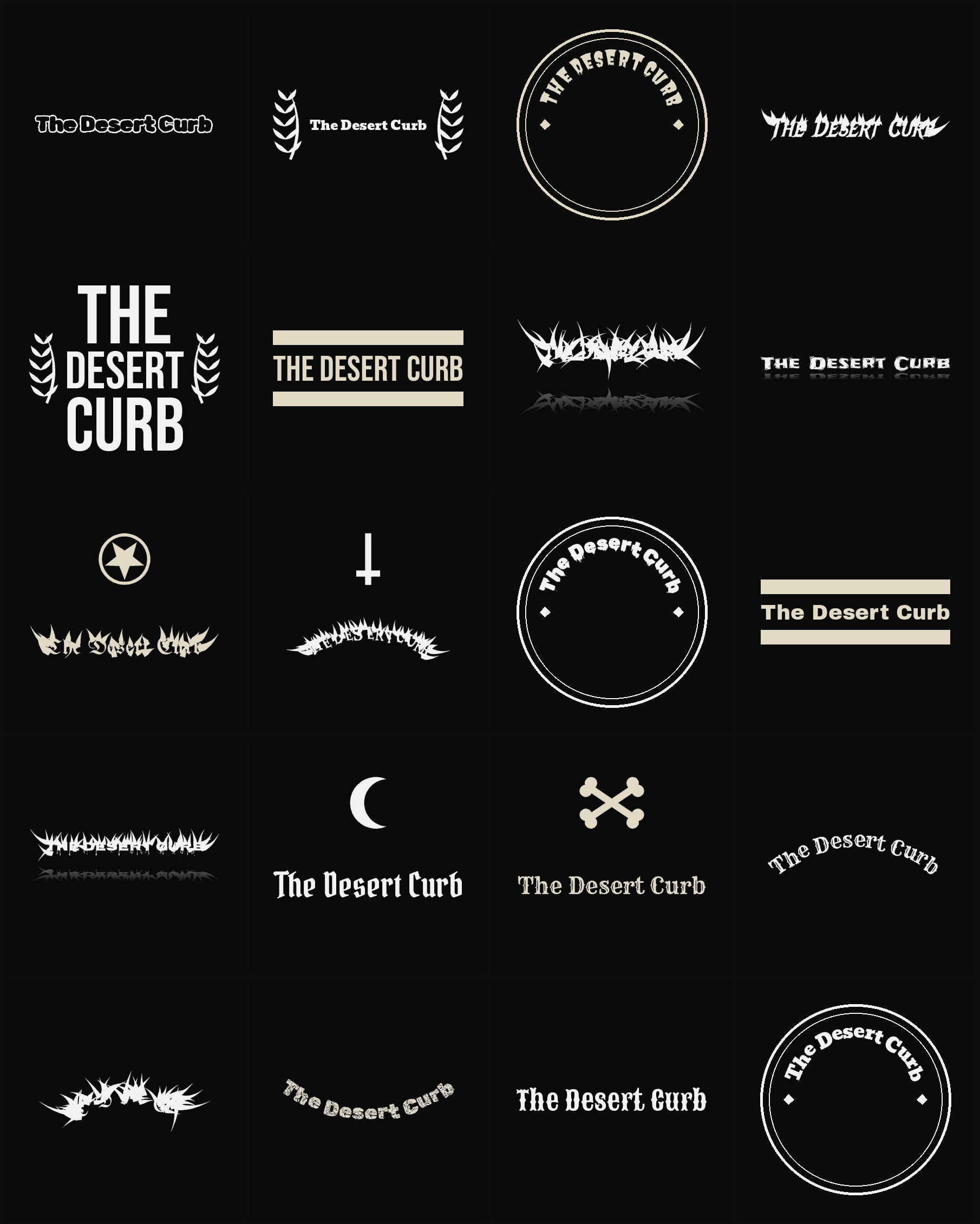 Twenty The Desert Curb band logo ideas — different faces, treatments and spike settings