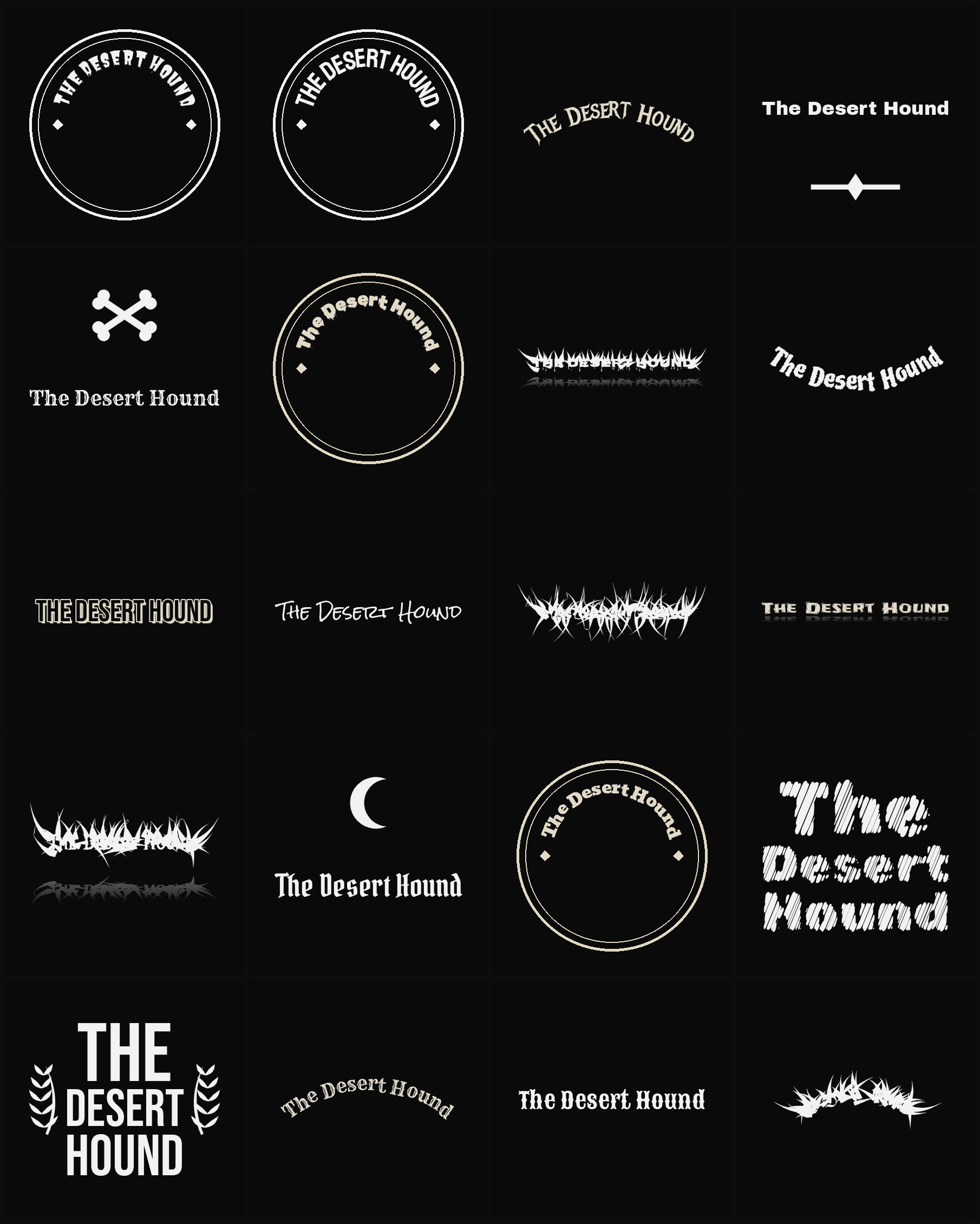 Twenty The Desert Hound band logo ideas — different faces, treatments and spike settings