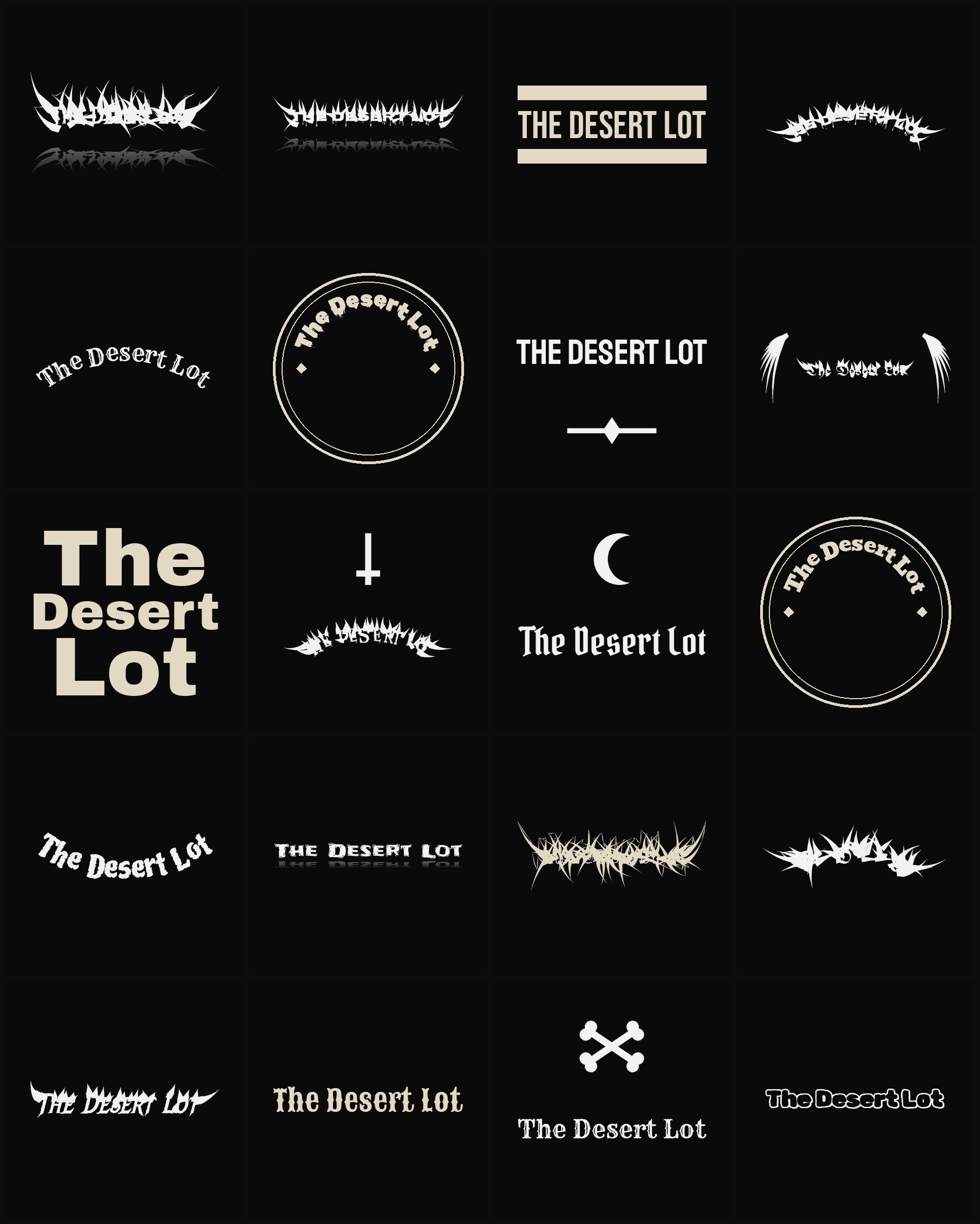Twenty The Desert Lot band logo ideas — different faces, treatments and spike settings