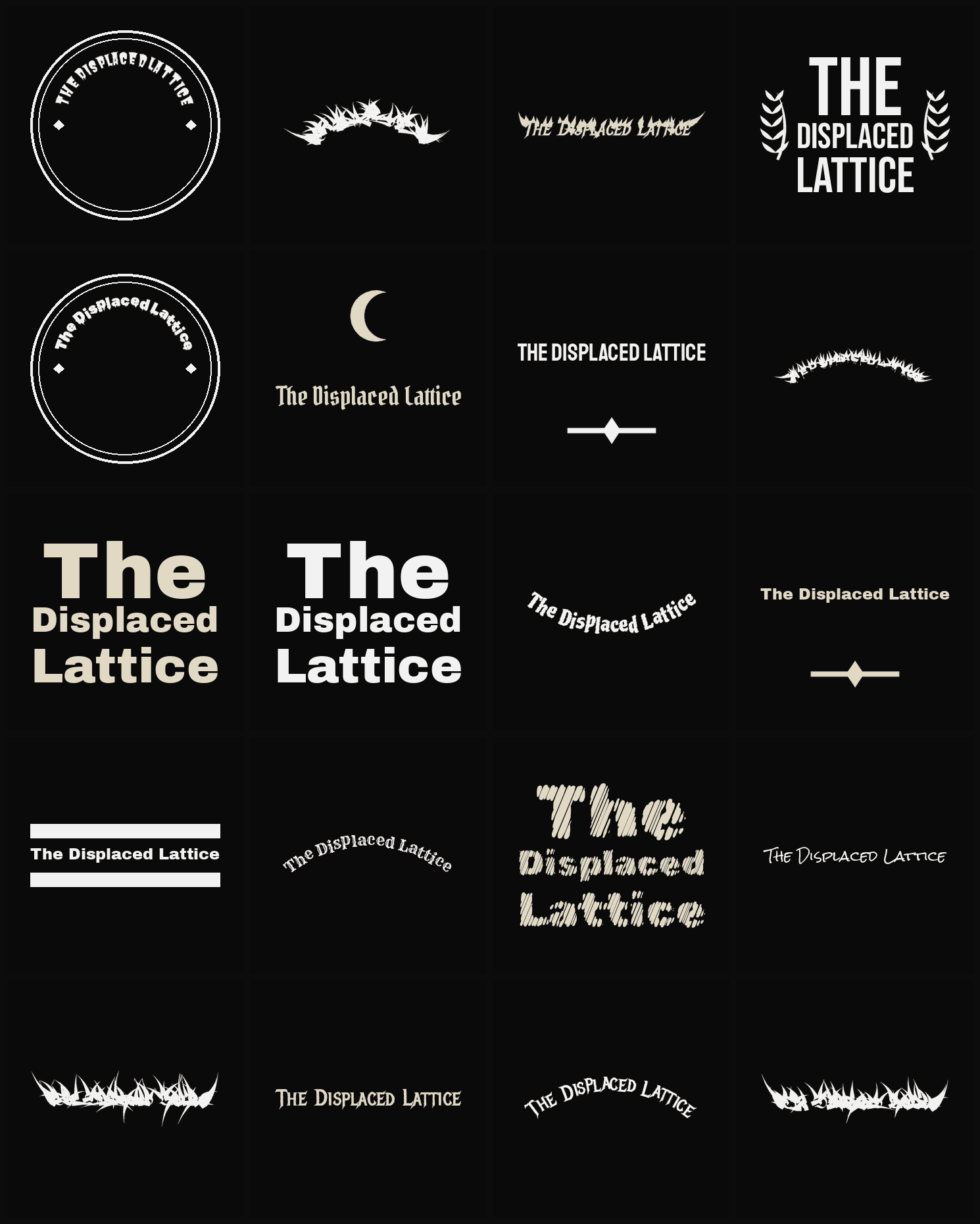 Twenty The Displaced Lattice band logo ideas — different faces, treatments and spike settings