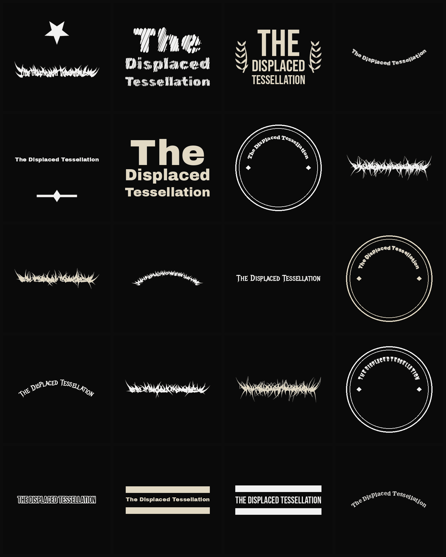 Twenty The Displaced Tessellation band logo ideas — different faces, treatments and spike settings
