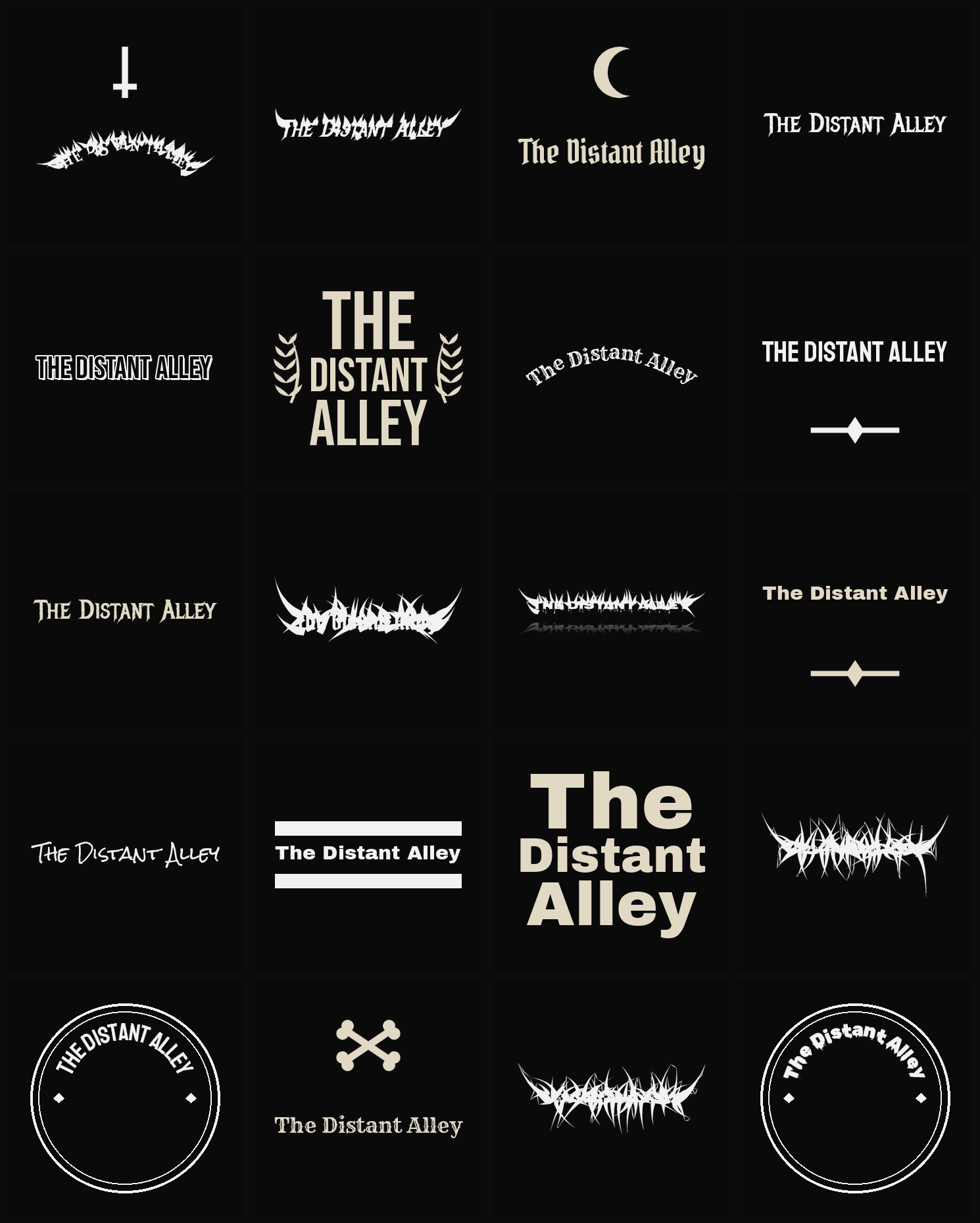 Twenty The Distant Alley band logo ideas — different faces, treatments and spike settings