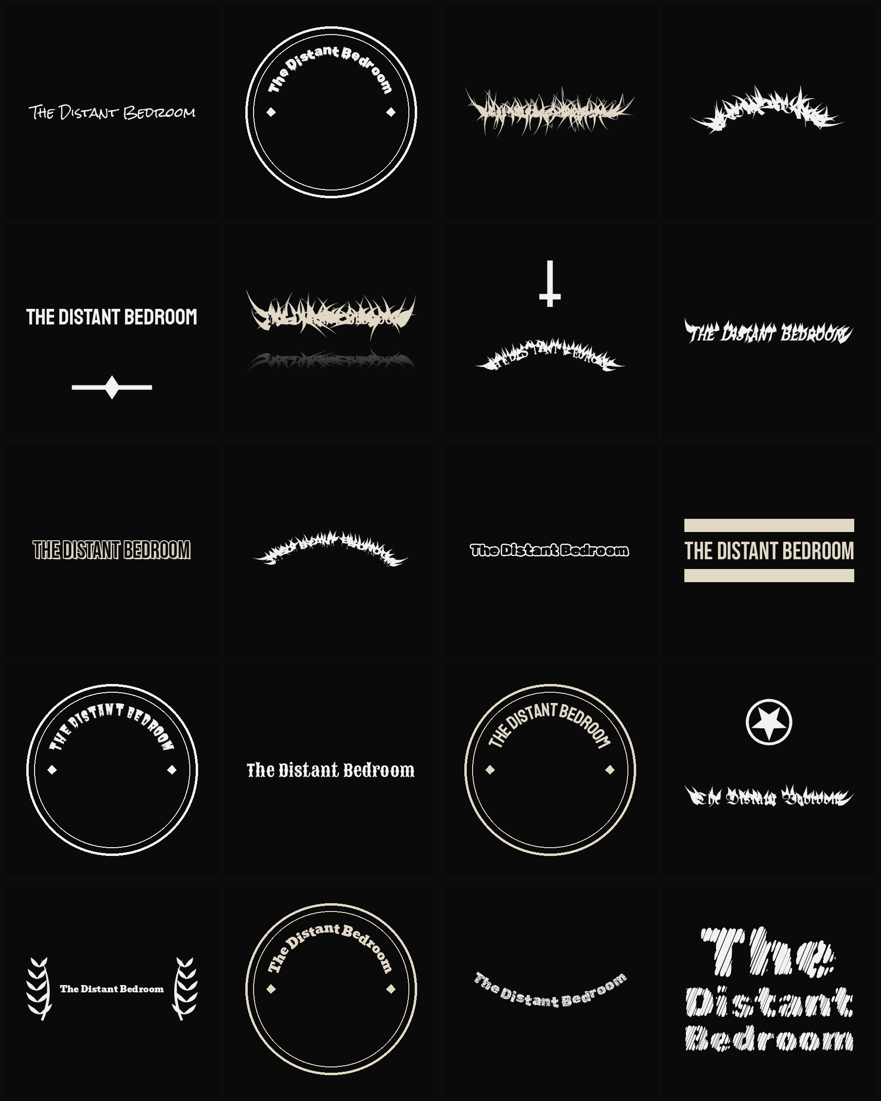 Twenty The Distant Bedroom band logo ideas — different faces, treatments and spike settings