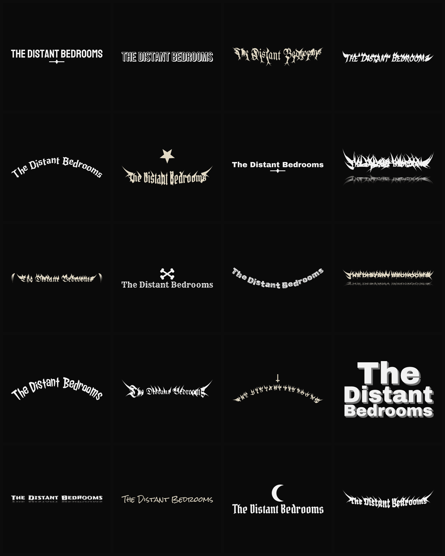 Twenty The Distant Bedrooms band logo ideas — different faces, treatments and spike settings