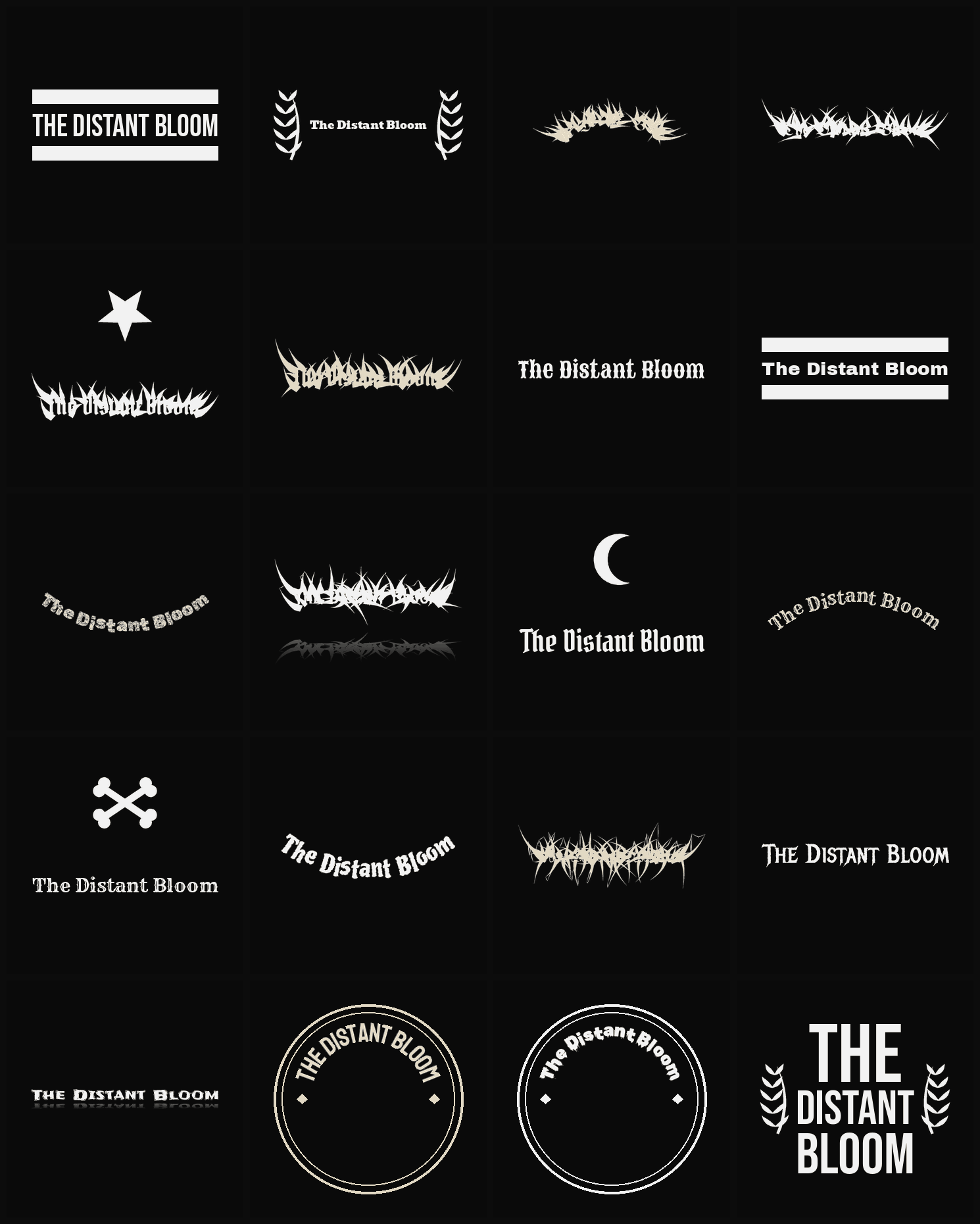 Twenty The Distant Bloom band logo ideas — different faces, treatments and spike settings
