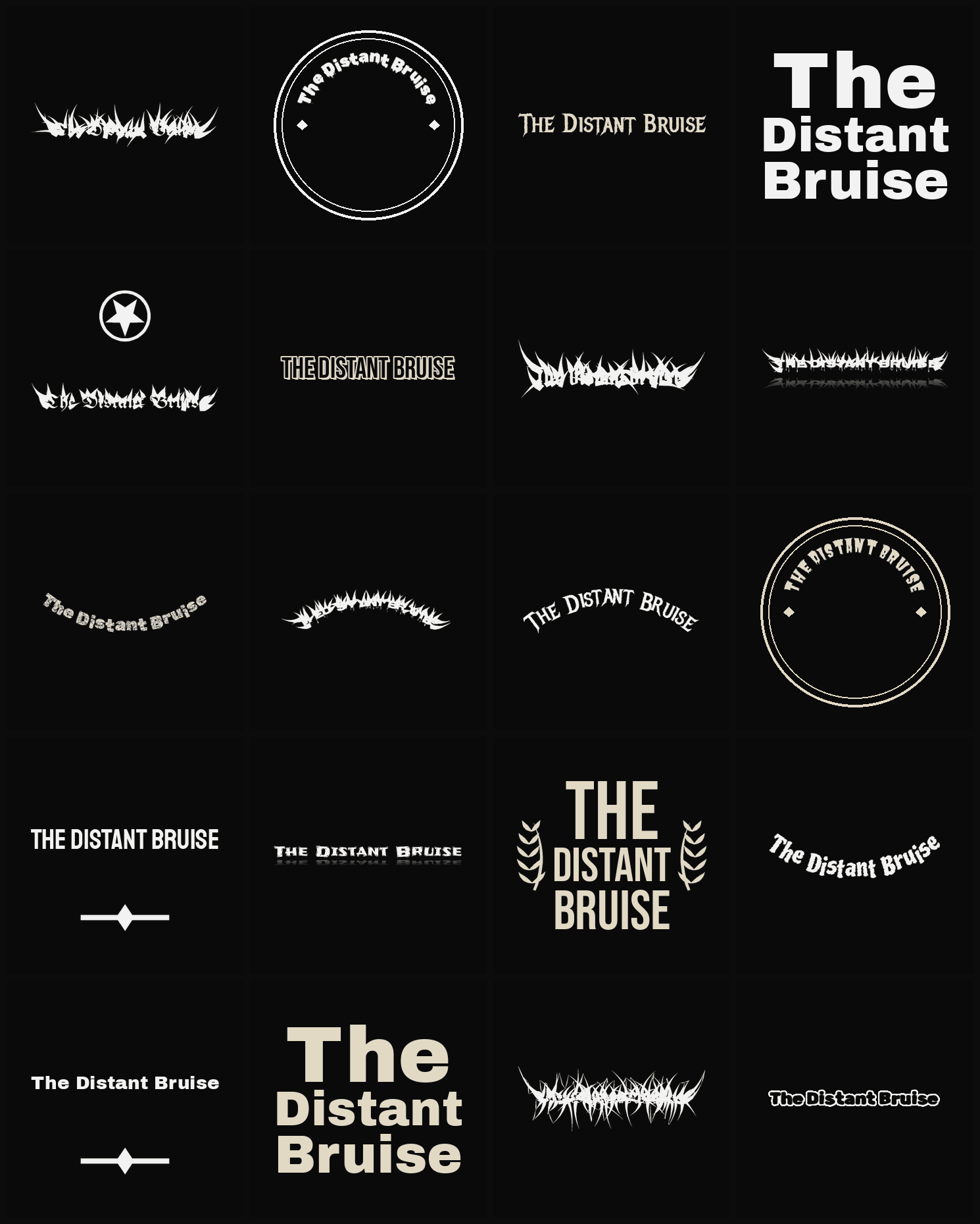 Twenty The Distant Bruise band logo ideas — different faces, treatments and spike settings