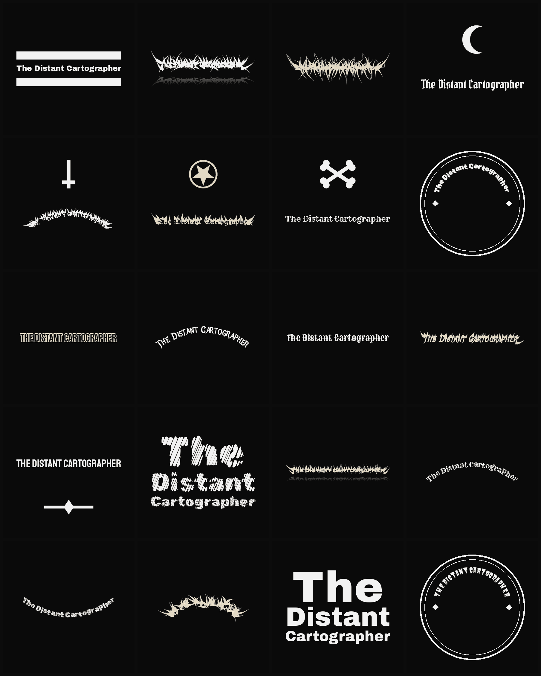 Twenty The Distant Cartographer band logo ideas — different faces, treatments and spike settings