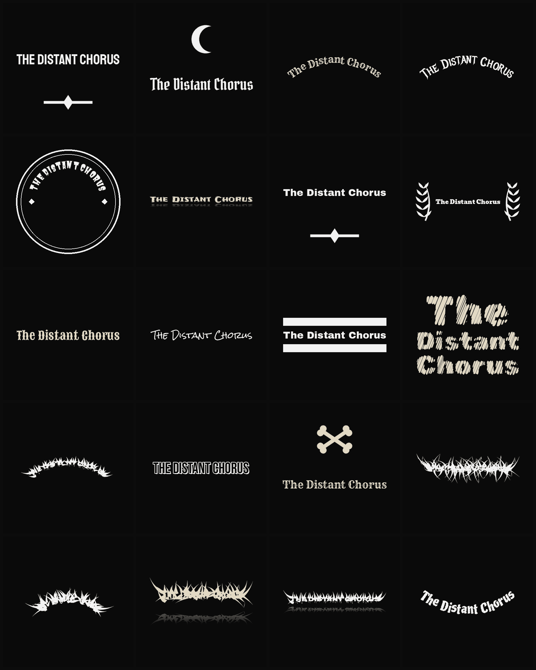 Twenty The Distant Chorus band logo ideas — different faces, treatments and spike settings