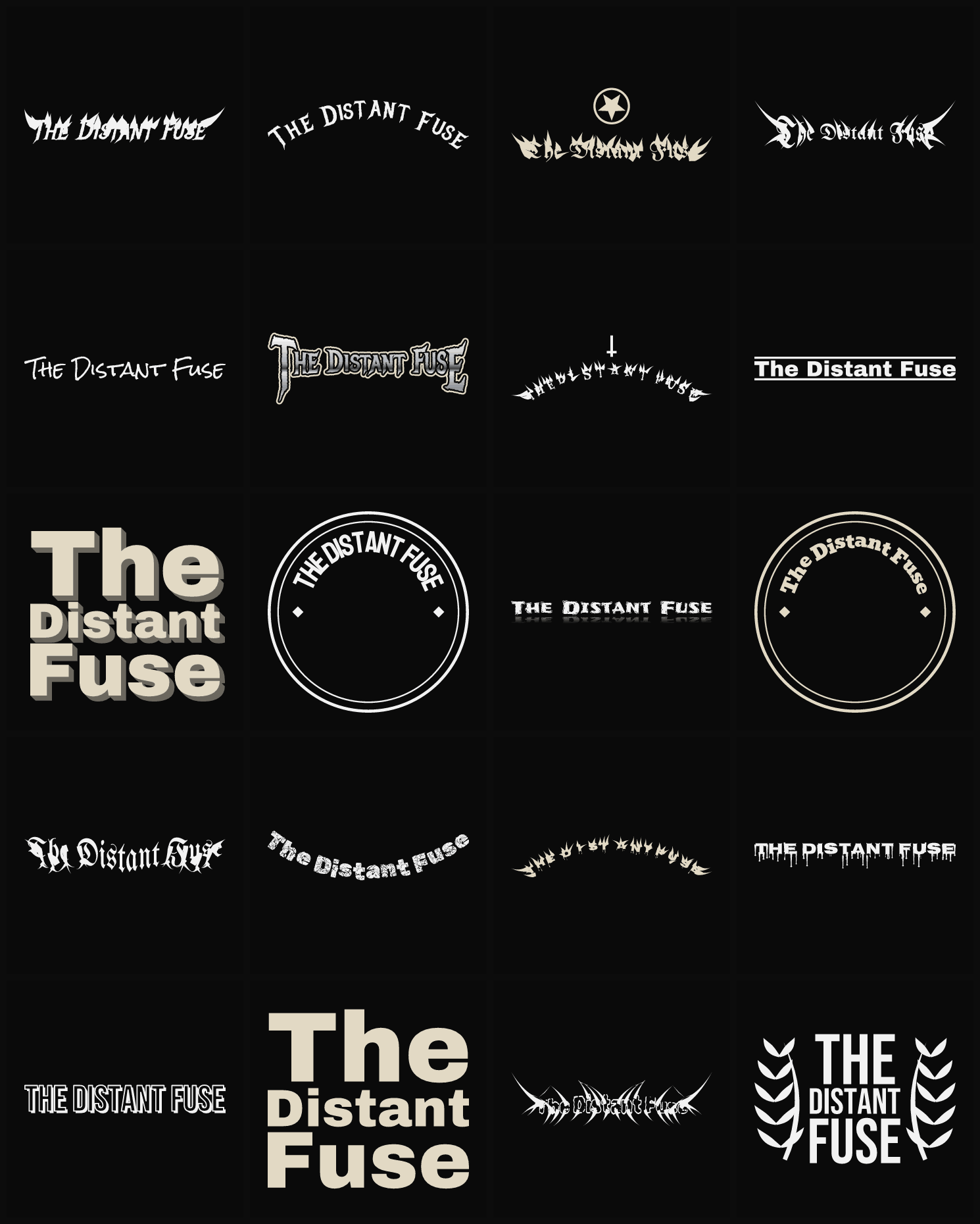 Twenty The Distant Fuse band logo ideas — different faces, treatments and spike settings
