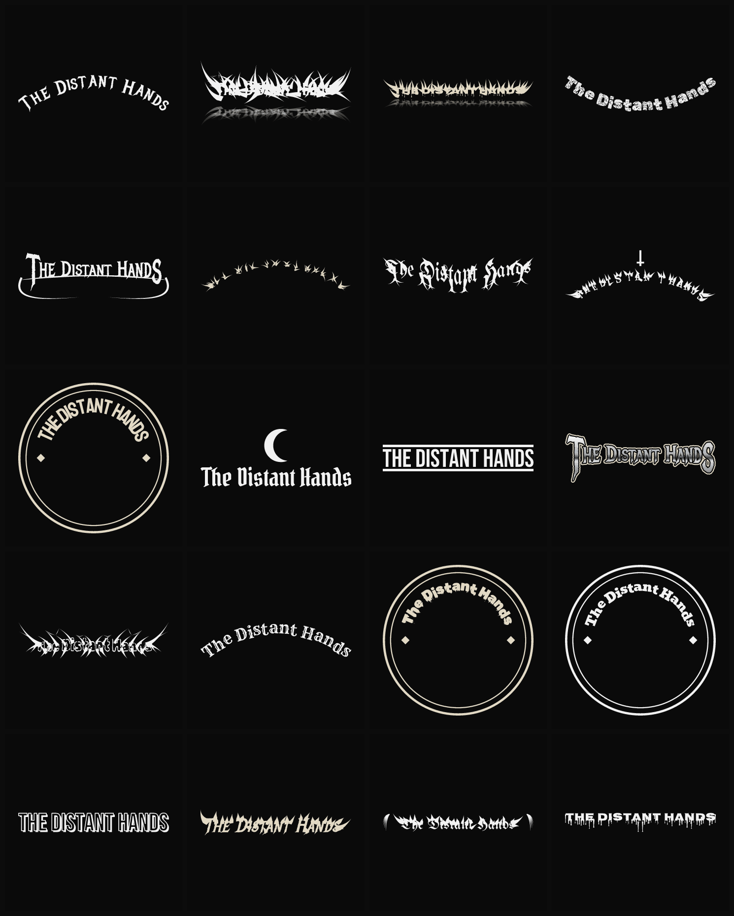 Twenty The Distant Hands band logo ideas — different faces, treatments and spike settings