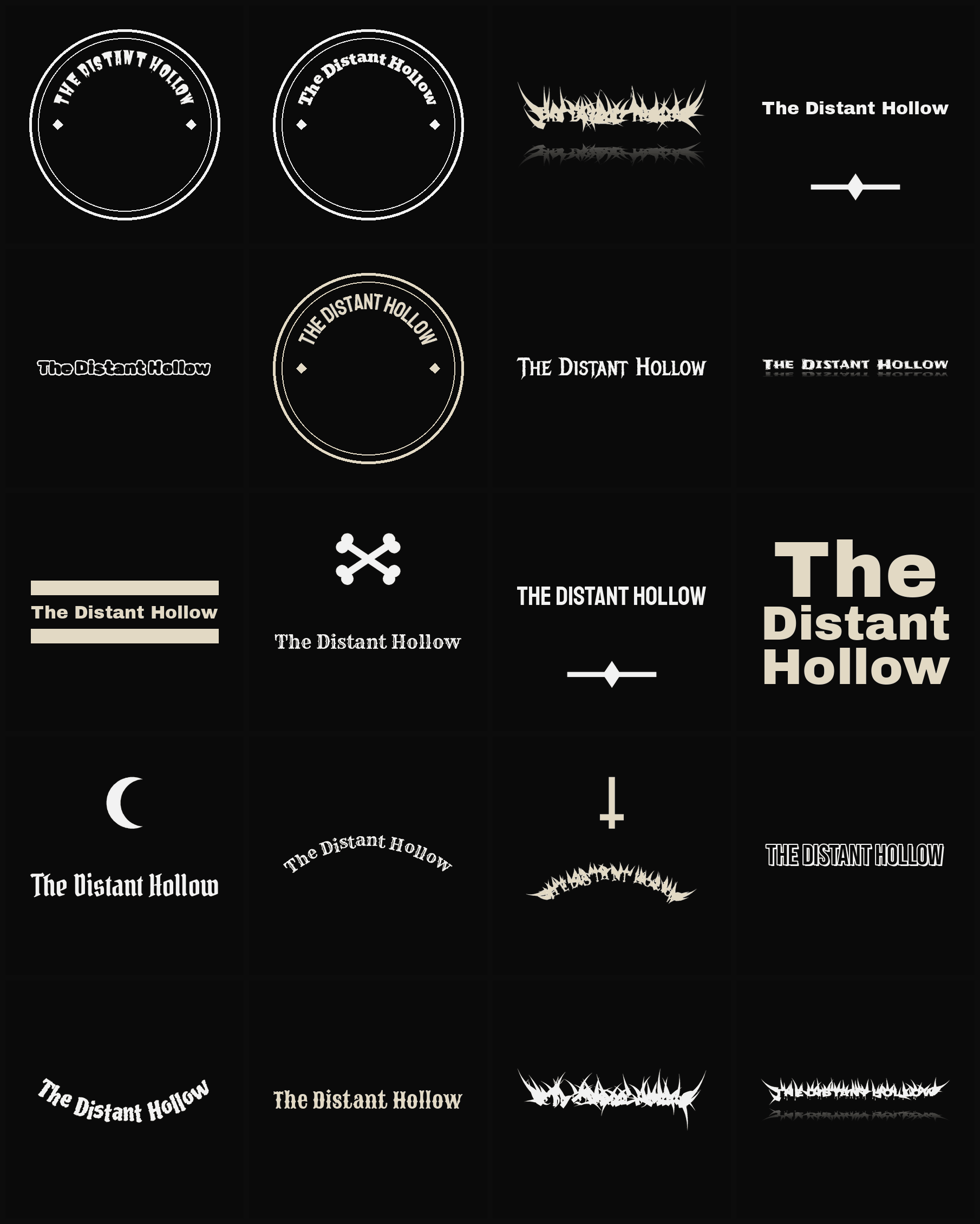 Twenty The Distant Hollow band logo ideas — different faces, treatments and spike settings