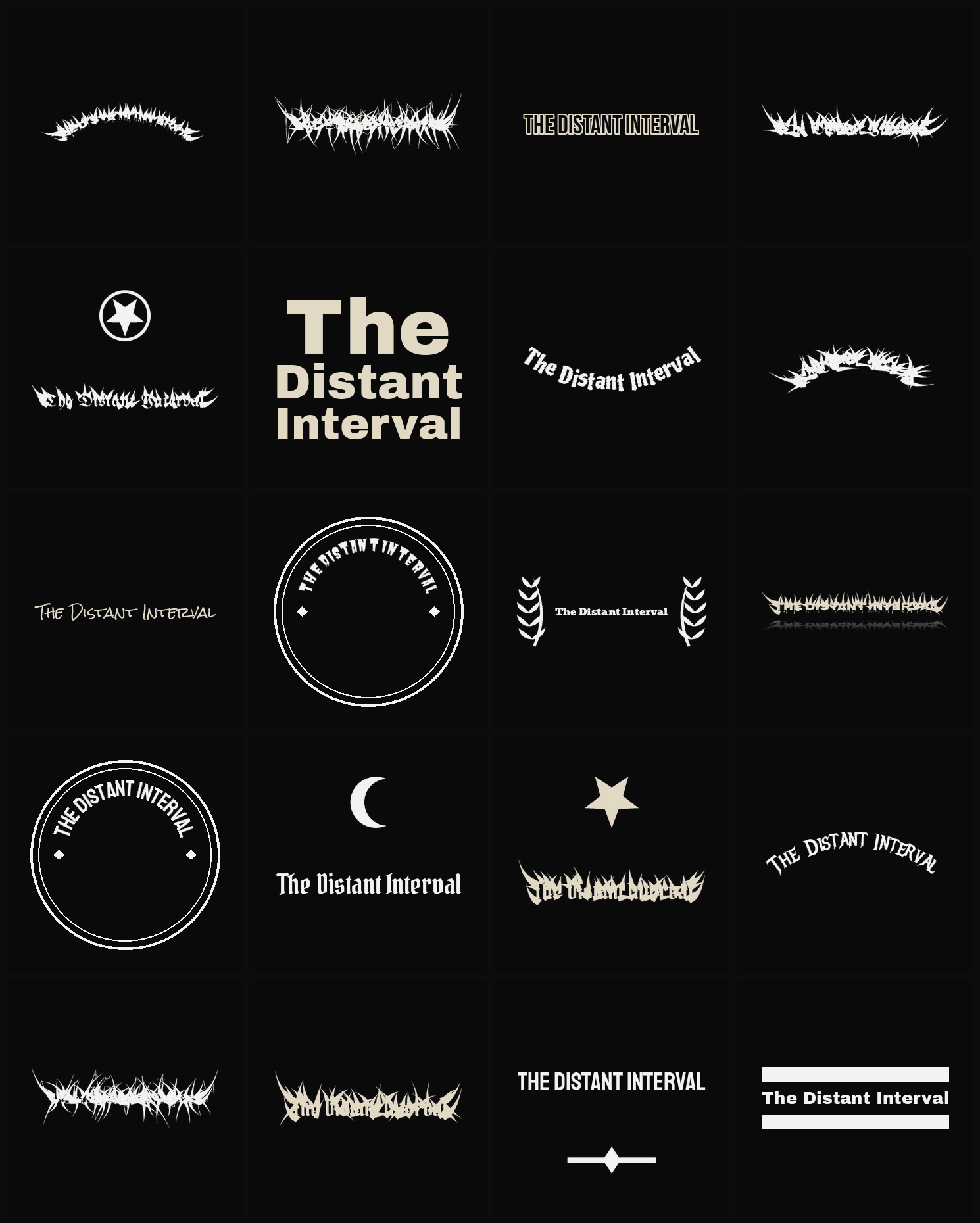 Twenty The Distant Interval band logo ideas — different faces, treatments and spike settings