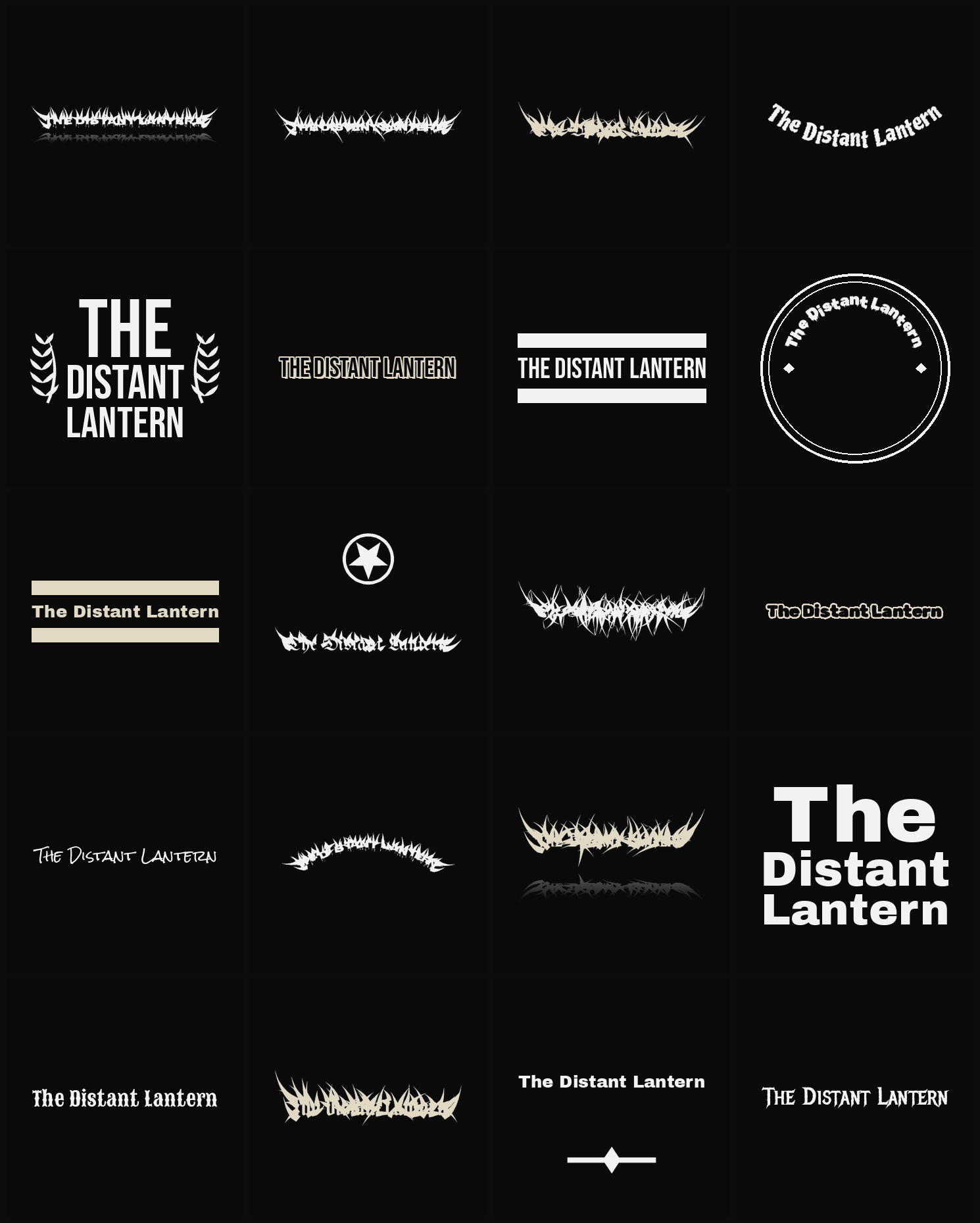Twenty The Distant Lantern band logo ideas — different faces, treatments and spike settings