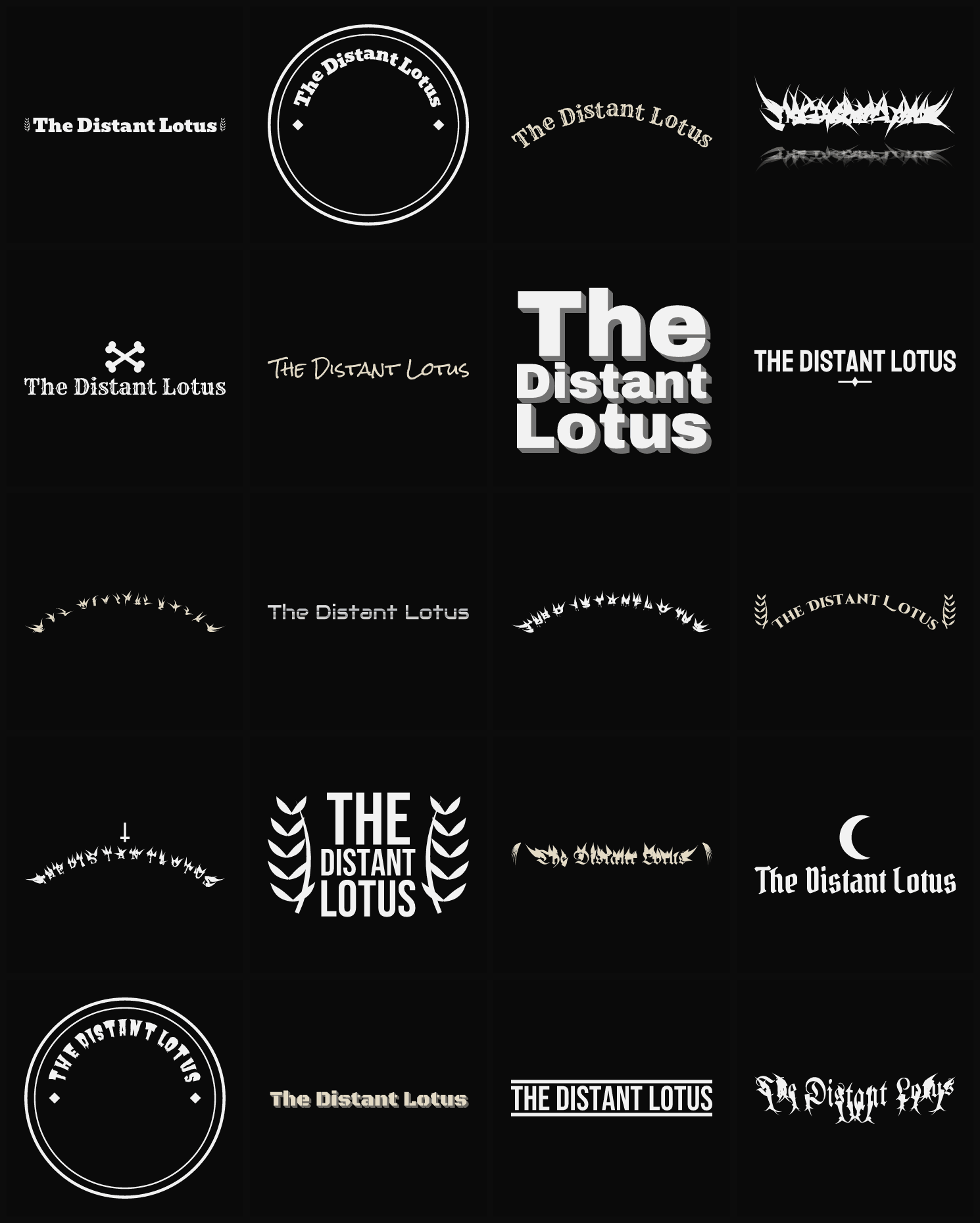 Twenty The Distant Lotus band logo ideas — different faces, treatments and spike settings