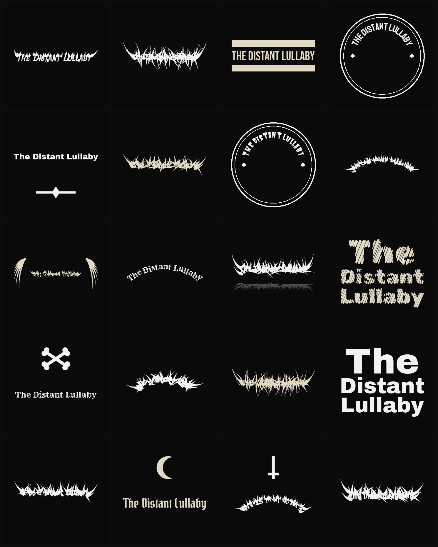 Twenty The Distant Lullaby band logo ideas — different faces, treatments and spike settings