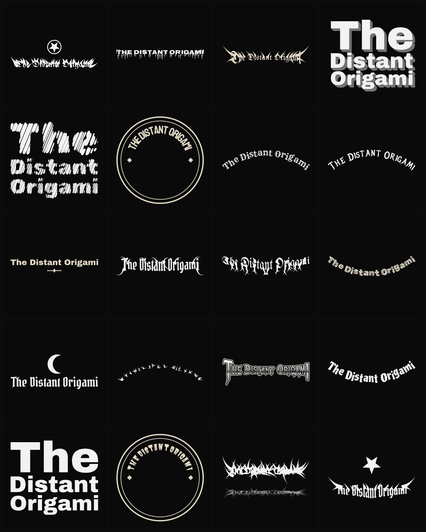 Twenty The Distant Origami band logo ideas — different faces, treatments and spike settings