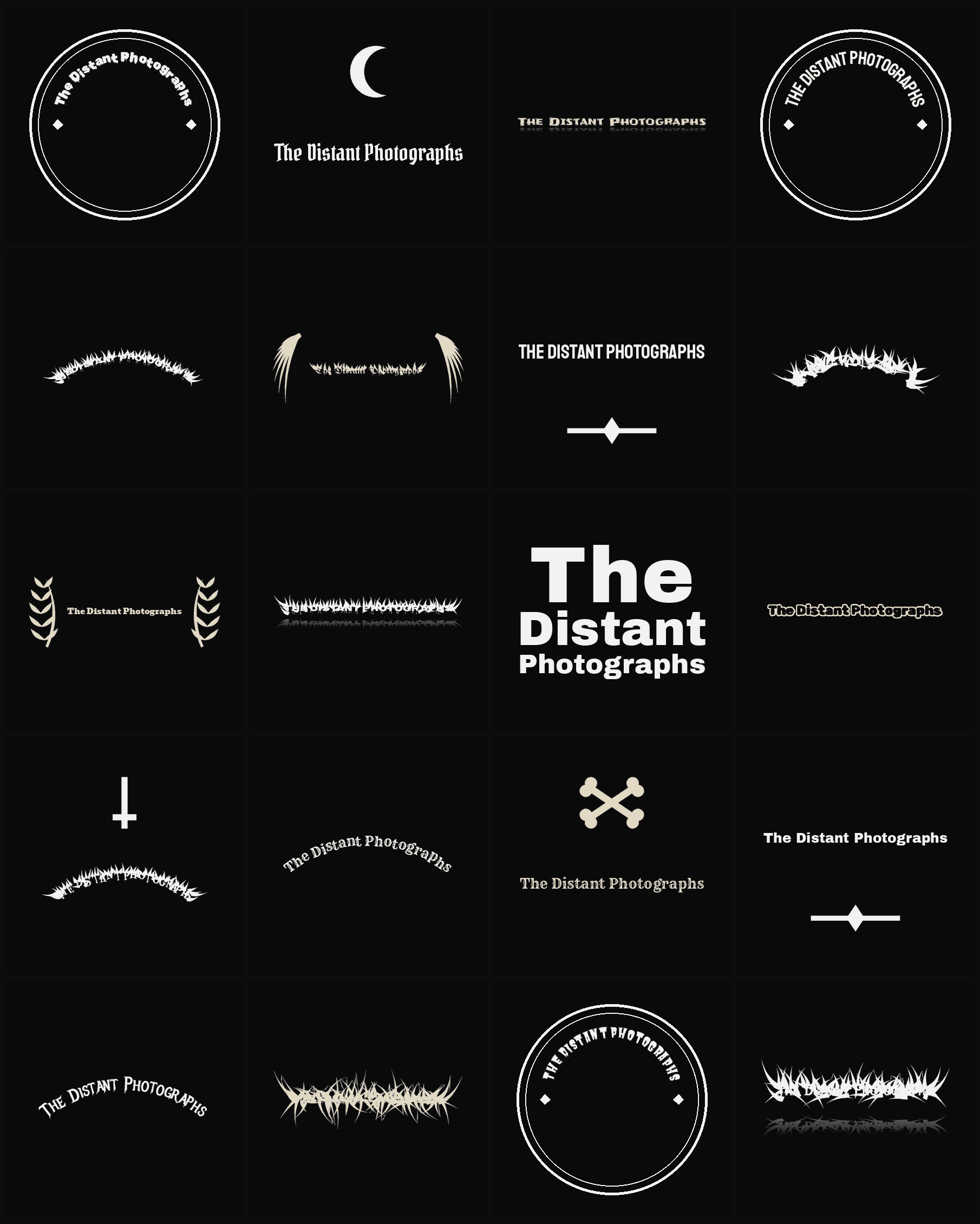 Twenty The Distant Photographs band logo ideas — different faces, treatments and spike settings