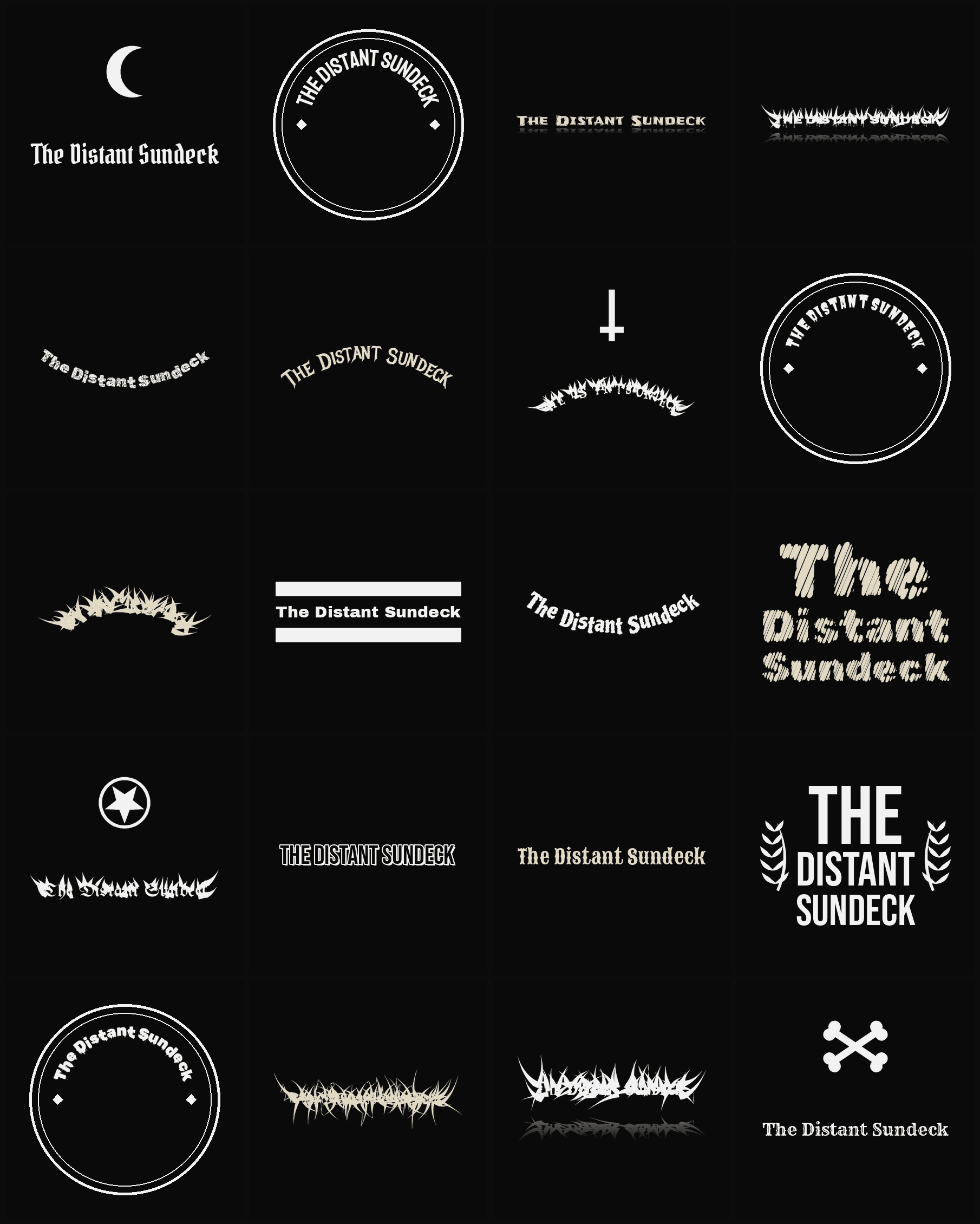 Twenty The Distant Sundeck band logo ideas — different faces, treatments and spike settings