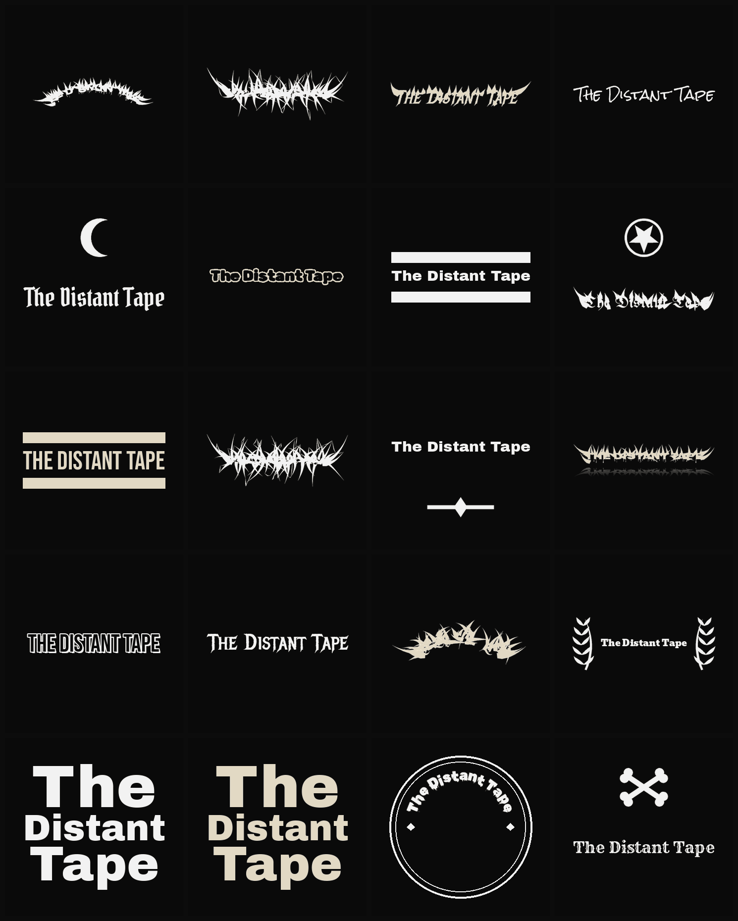 Twenty The Distant Tape band logo ideas — different faces, treatments and spike settings