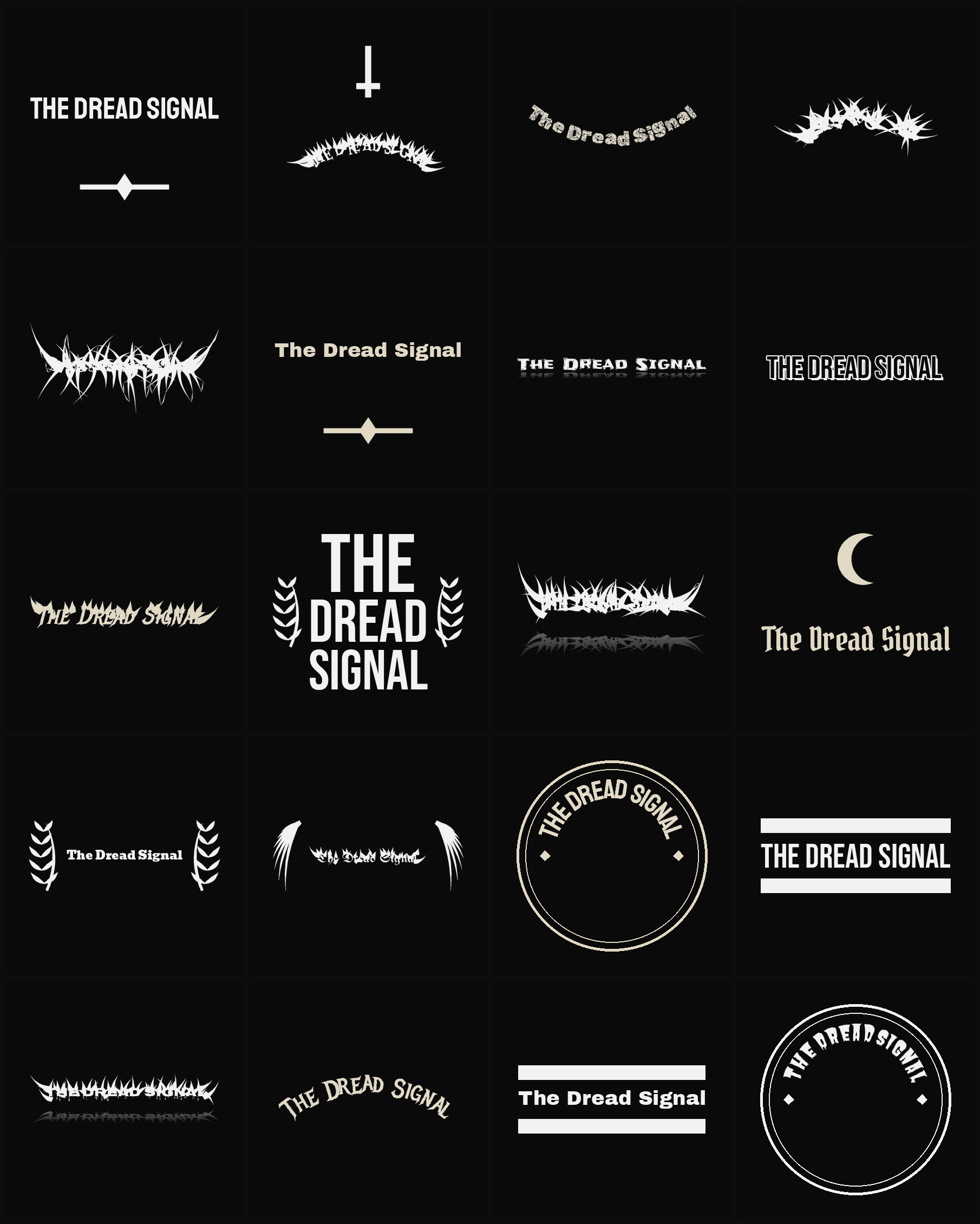 Twenty The Dread Signal band logo ideas — different faces, treatments and spike settings