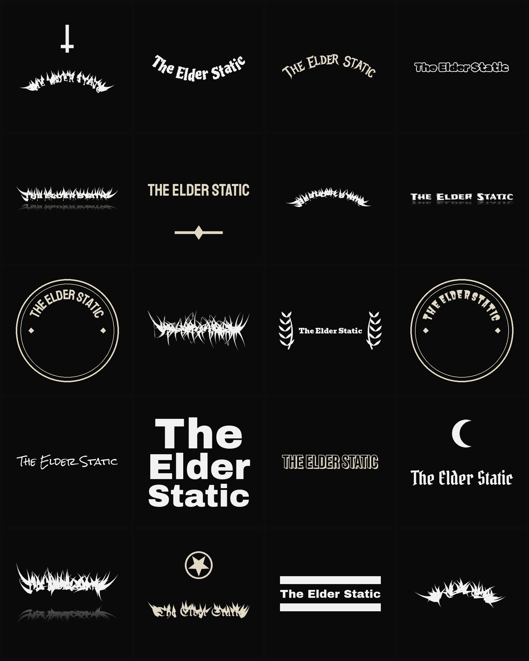 Twenty The Elder Static band logo ideas — different faces, treatments and spike settings