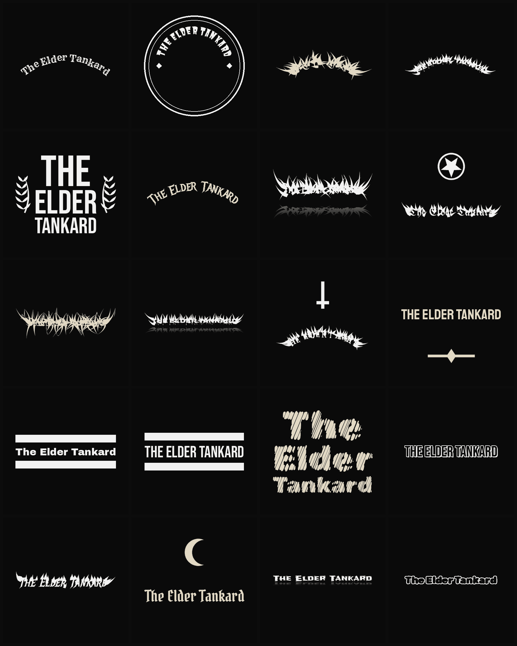 Twenty The Elder Tankard band logo ideas — different faces, treatments and spike settings
